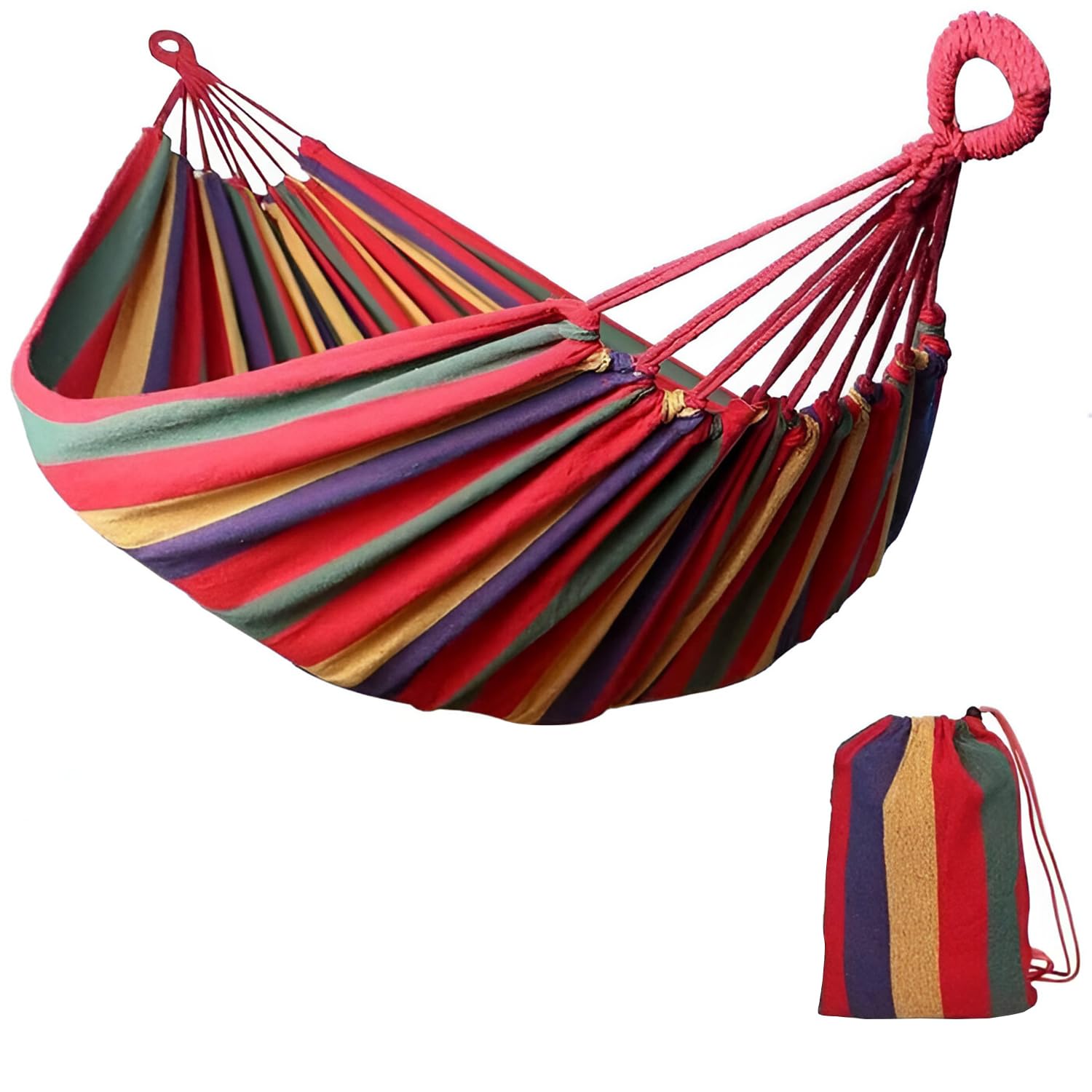 Amazon Brand -Symactive Cotton Striped Hammock Swing Foldable Hanging Bed for Baby Adults Men & Women Indoor Outdoor Travel Garden Beach (235 x 80cm, Multicolor)
