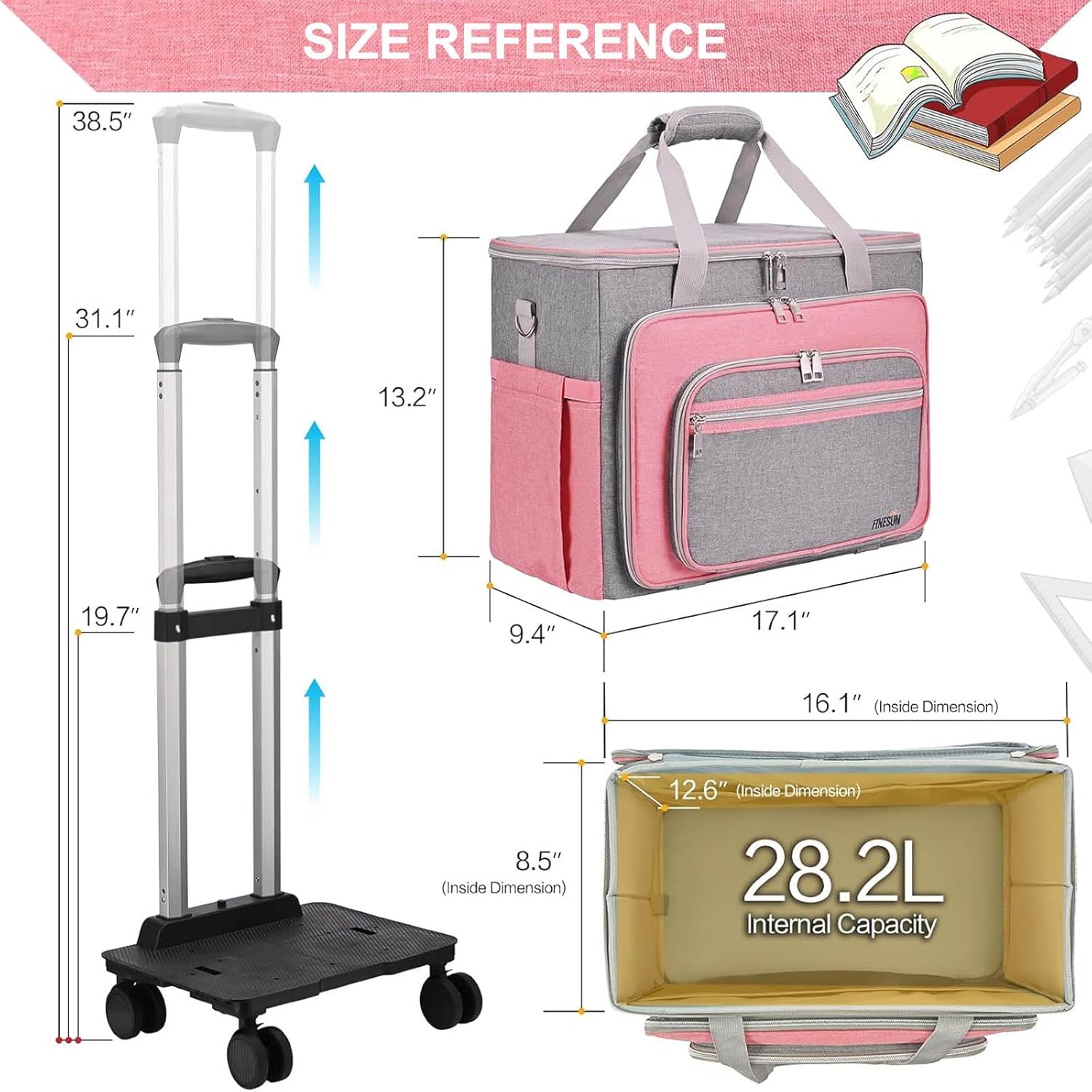 Rolling Teacher Bag with Detachable Dolly Multifunctional Briefcase Wheeled Bag for Work,Teaching,Office,Craft Rolling Tote