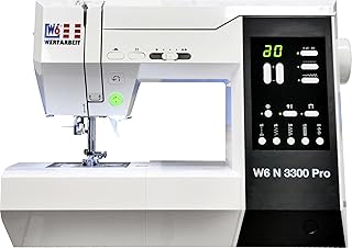 W6 Nähmaschine N 3300 Pro mit 7 Segmente/Punkte Transporteur, verstellbarem Nähanpreßdruck, Sicherheitsfunktion für Zwillingsnadel, LED-Display für Stichfunktionen, 120 Programme