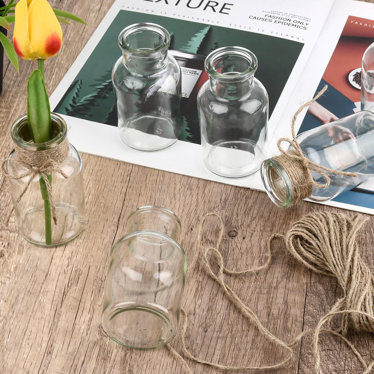 Vaso di Fiori Piccolo, 16 Pezzi 125ml Vasi in Vetro, Vasi Vetro Trasparente, Vasetti Vetros Piccoli, Set di Mini Vaso, per Decorazione da Tavolo, Centrotavola, Decorazioni per Matrimon