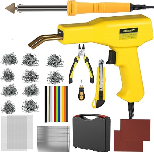 Soldador de plástico, kit de soldadura de plástico 2 en 1, kit de reparación de plástico de grapadora en caliente para reparación de grietas de