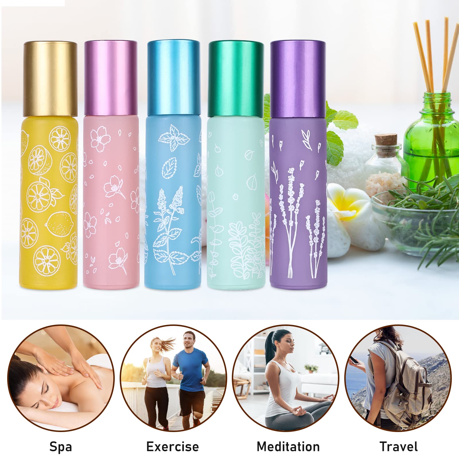 24 bottiglie di vetro per oli essenziali, bottiglie roll-on con palline, multicolore
