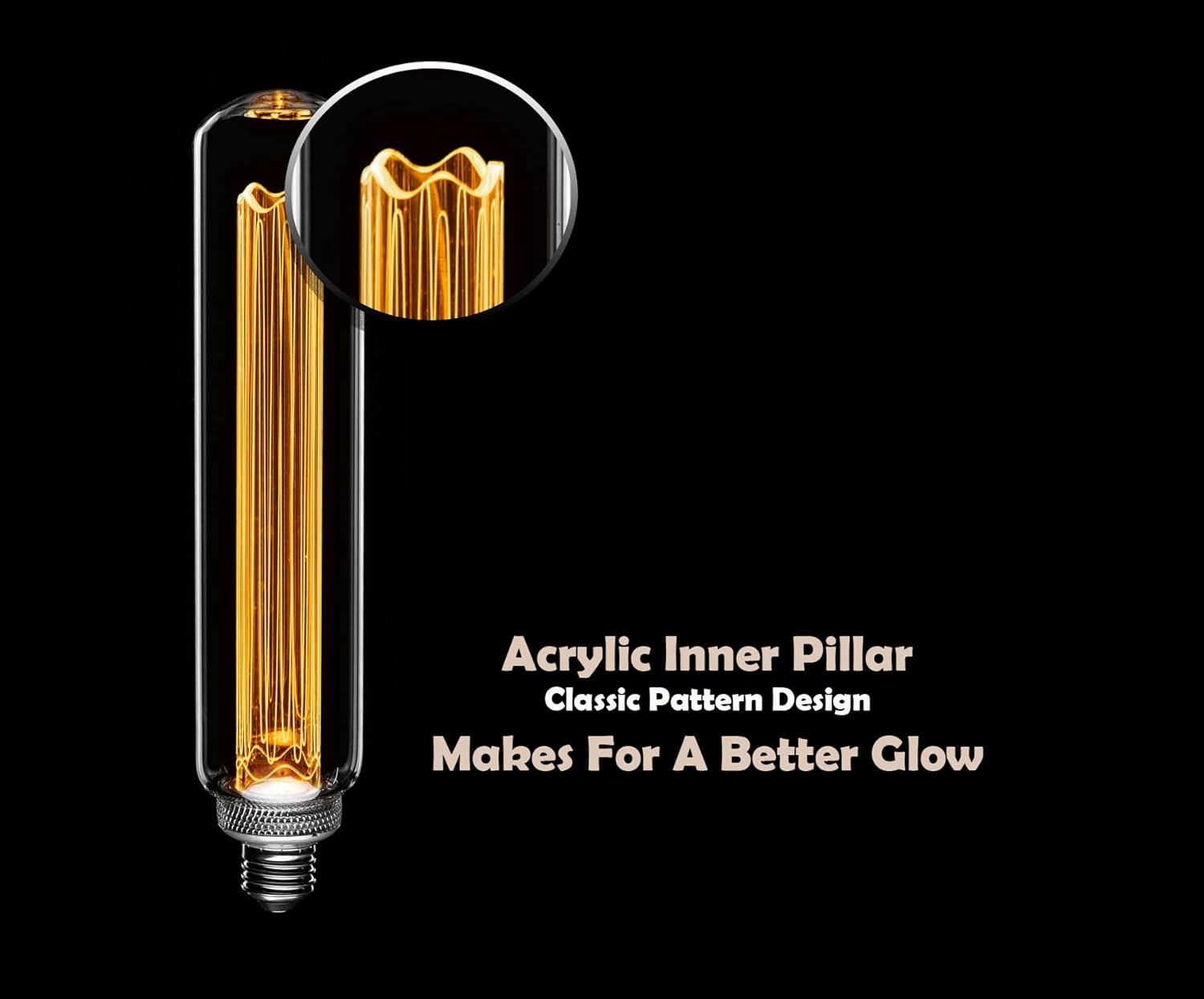 Next Glow Decorative LED Light Bulb E26 Standard Base, Acrylic Inner Pillar 3.5W, Dimmable T60 Style Glow, Beautiful Home Decor Lighting for Kitchen, Pendant Fixtures. (Smokey/Gray)