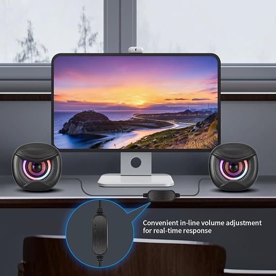 Elimavi USB Computer Speaker with Color Lights, USB Powered Speaker for Desktop