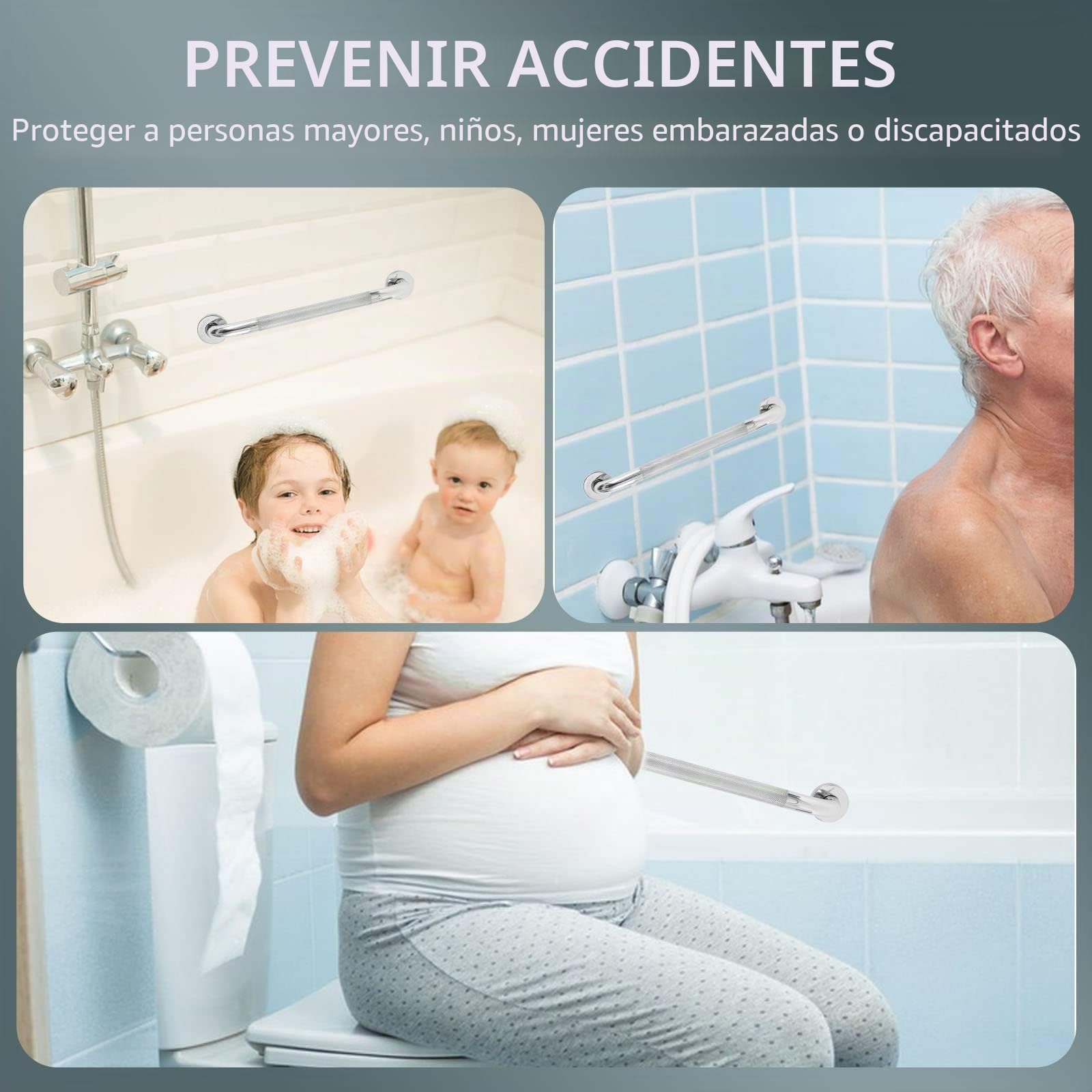 sunzone Barras de Apoyo Baño,Antideslizante para Ancianos,80cm,2 Piezas | Barra de Seguridad para Baño,Acero Inoxidable SUS 304,Para Ducha, Bañera, Inodoro,Barra de Agarre para Discapacitados