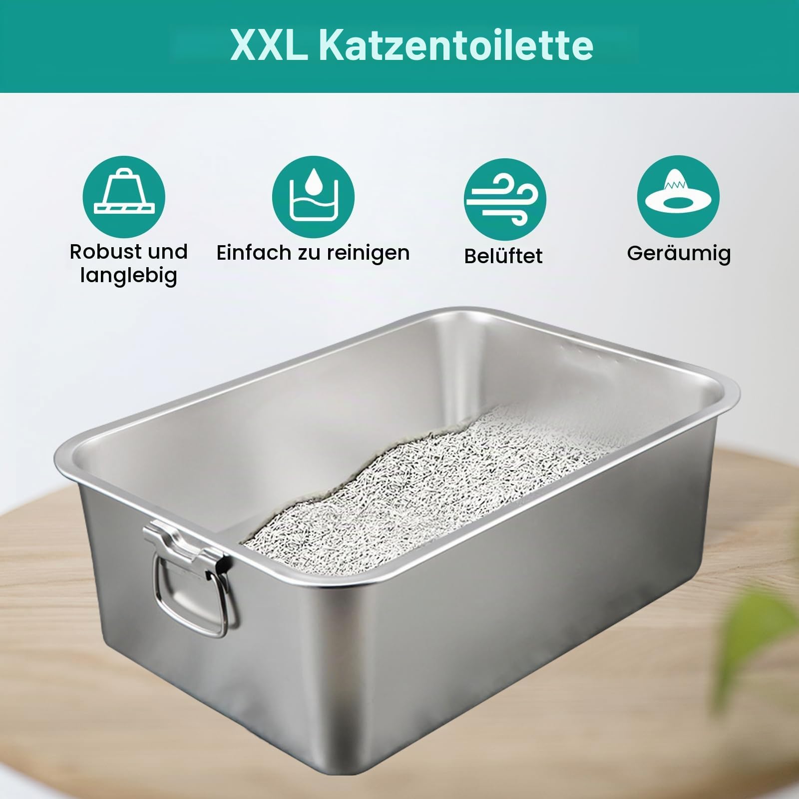 2 STÜCK Edelstahl Katzenklo, 8" Extra Große XXL Metall Katzenklo für Große Katzen, Hochwandige Katzen-Toilette mit Griff, Große Katzentoilette Schale, Einfach zu Reinigen, Geruchsfrei, 23.6x15.8x8