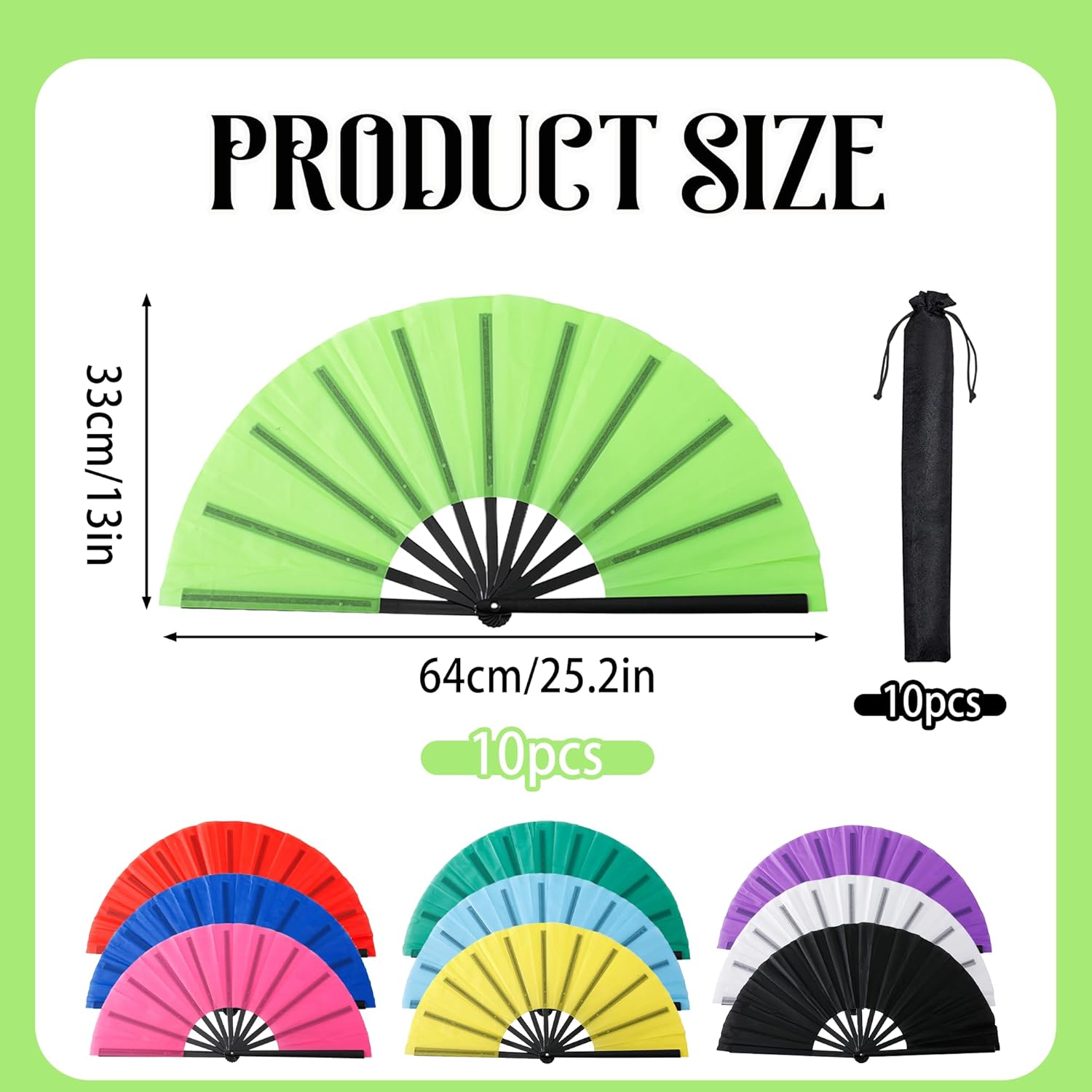 10 Pcs Large Chinese Folding Fans Line Dance Popping Fans Silk Hand Clack Sensus Kung Fu Tai Chi Handheld Sensus for Men Women Festival Line Dancing or Home Decorations Wedding with Fan Holder Sleeves