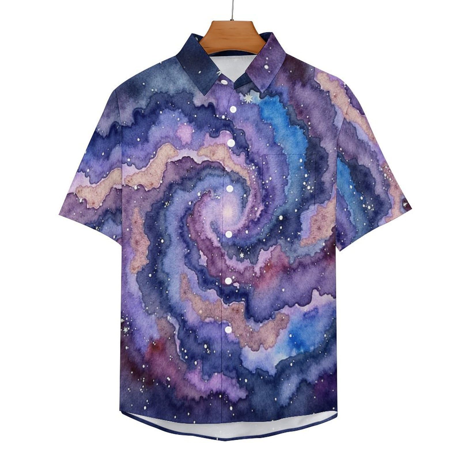 Camicie a Maniche Corte da Uomo - Camicie da Spiaggia con Stampa Galassia A Spirale Acquerello, Funky Estiva Cool Camicia Hawaiana Monopetto Camicia S-7XL