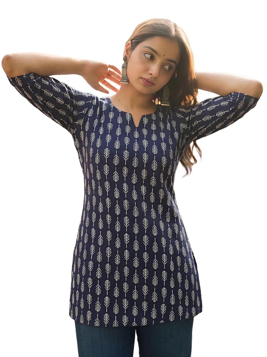 pinkmint Women's Printed Cotton Blend Short Kurti l All Over Printed V-Cut Neckline Casual Wear Tunic Top's l Ethnic Top's for Girls-picture-12