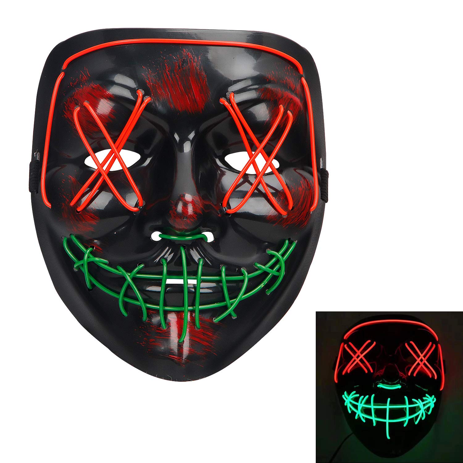 Demi Sharky LED Light Up Purge Scary Mask Novelty Halloween Costume Party Creepy Props, Safe EL Wire PVC DJs Mask