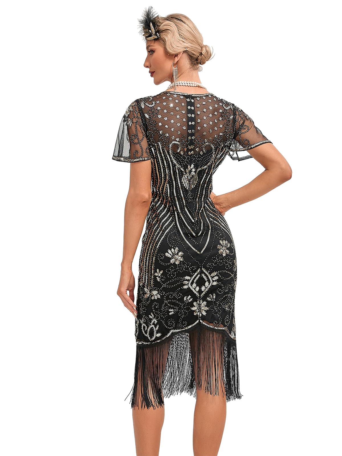 Viloree Mujer Flapper Vestidos 1920s Cuello En V con Flecos De Cuentas Gran Gatsby Vestido Lentejuelas Vestido Deco
