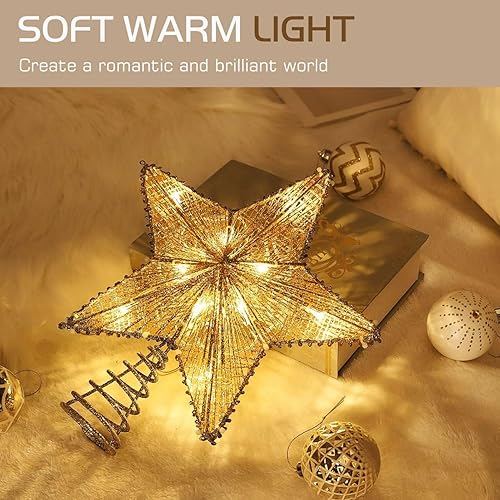 Miniatura 13 de Lewondr Decoración para árbol de Navidad, control remoto alimentado por USB, temporizador de 6 horas, estrella de árbol controlada con luces y Plata