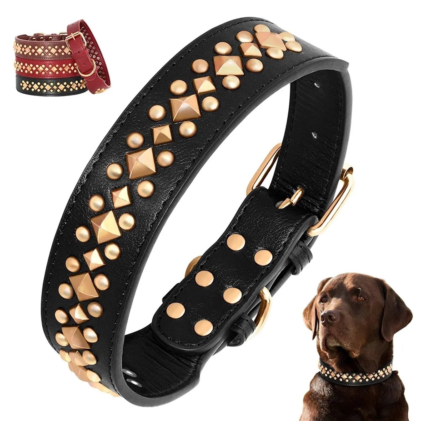 Hundehalsband Aus PU-Leder Mit Nieten – Verstellbar, 3 Cm Breit, Für Mittelgroße Bis Große Hunde
