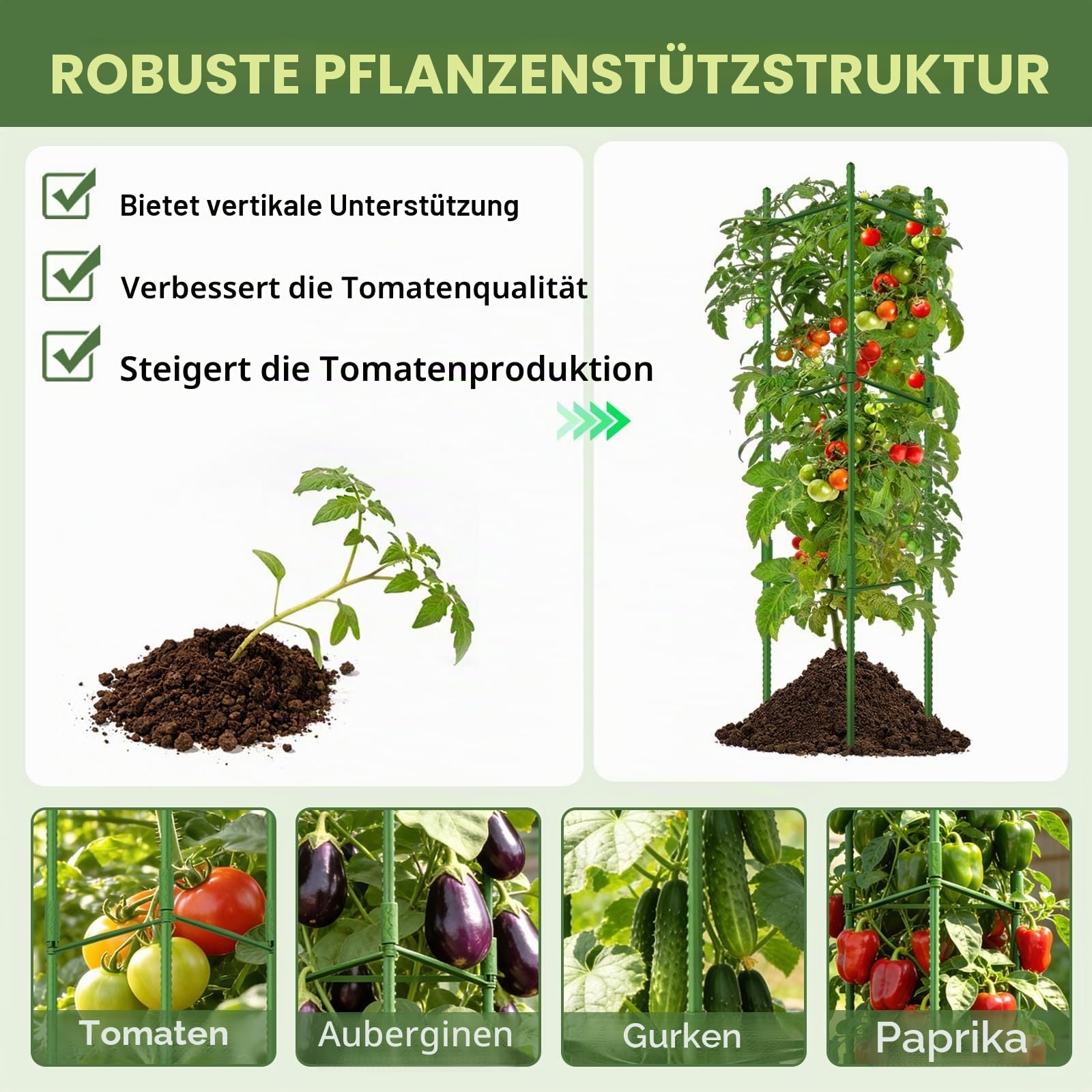 Halatool 4Stück Tomaten Rankhilfe,120cm Verstellbarer Tomatenturm für Gurken,Töpfe & Hochbeete,Töpfe, Hochbeete, & Klettergemüse sowie Blumen (Grün 4 Packungen)