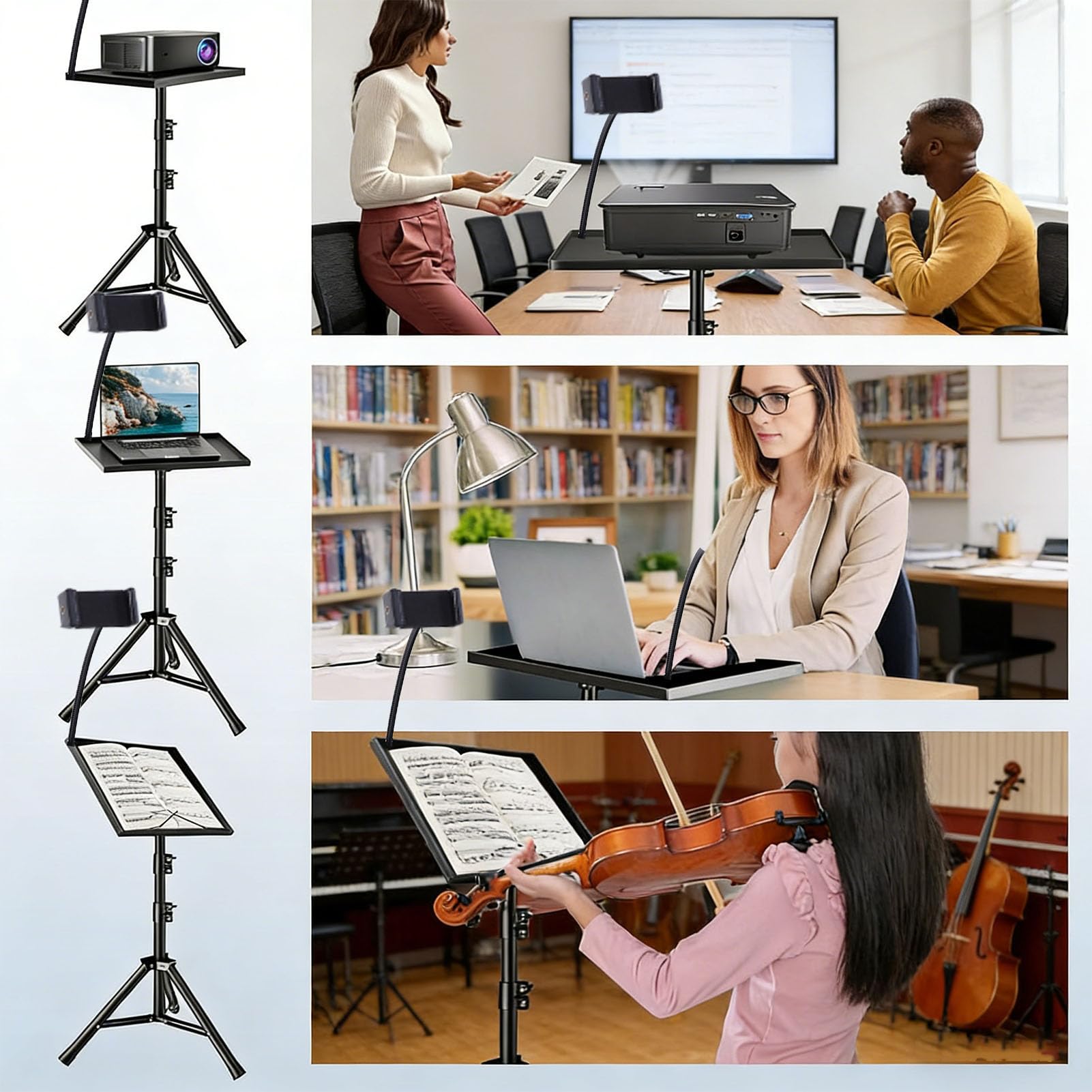 Supporto per treppiede per proiettore portatile regolabile in altezza da 28 a 51,2 pollici Supporto per rack portatile multifunzionale per tablet con rotelle