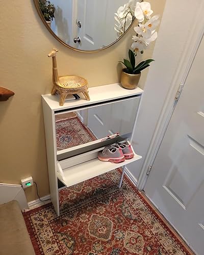 Miniatura 7 de HOPUBUY Zapatero para entrada, armario estrecho de almacenamiento de zapatos con espejo, zapatero delgado de madera, organizador de zapatos de 3