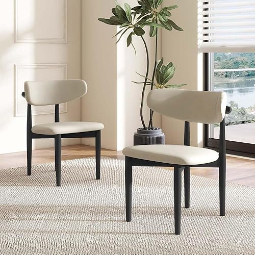 Miniatura 12 de POVISON Juego de 2 sillas de comedor modernas, sillas de comedor sin brazos de lino de algodón con cojines de arpillera y madera de fresno de color