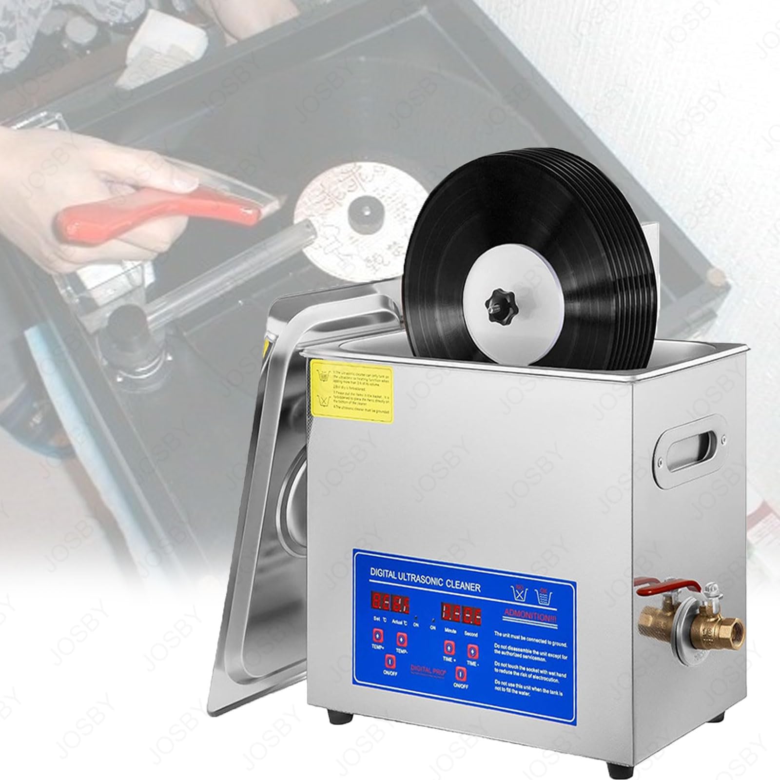 Pulitore a ultrasuoni da 6 l con timer e riscaldatore, potenza ultrasonica 40 KHz 180 W, riscaldamento 300 W, strumento in acciaio inossidabile per la pulizia di gioielli, metallo, dischi in vinile