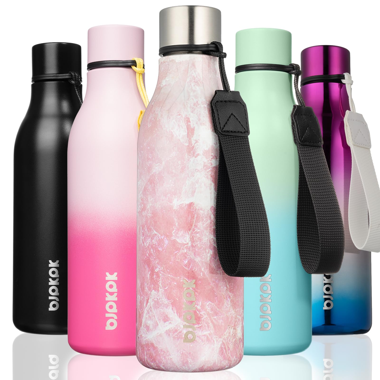 BJPKPK 18oz Insulated Water Bottle, Stainless Steel Bottle with Carry Strap | Keep Cold &amp; Hot Vacuum Insulation, Leak-Proof BPA-Free Design, Slim Bottle Fits Most Cup Holders for Gym, Office &amp; Travel