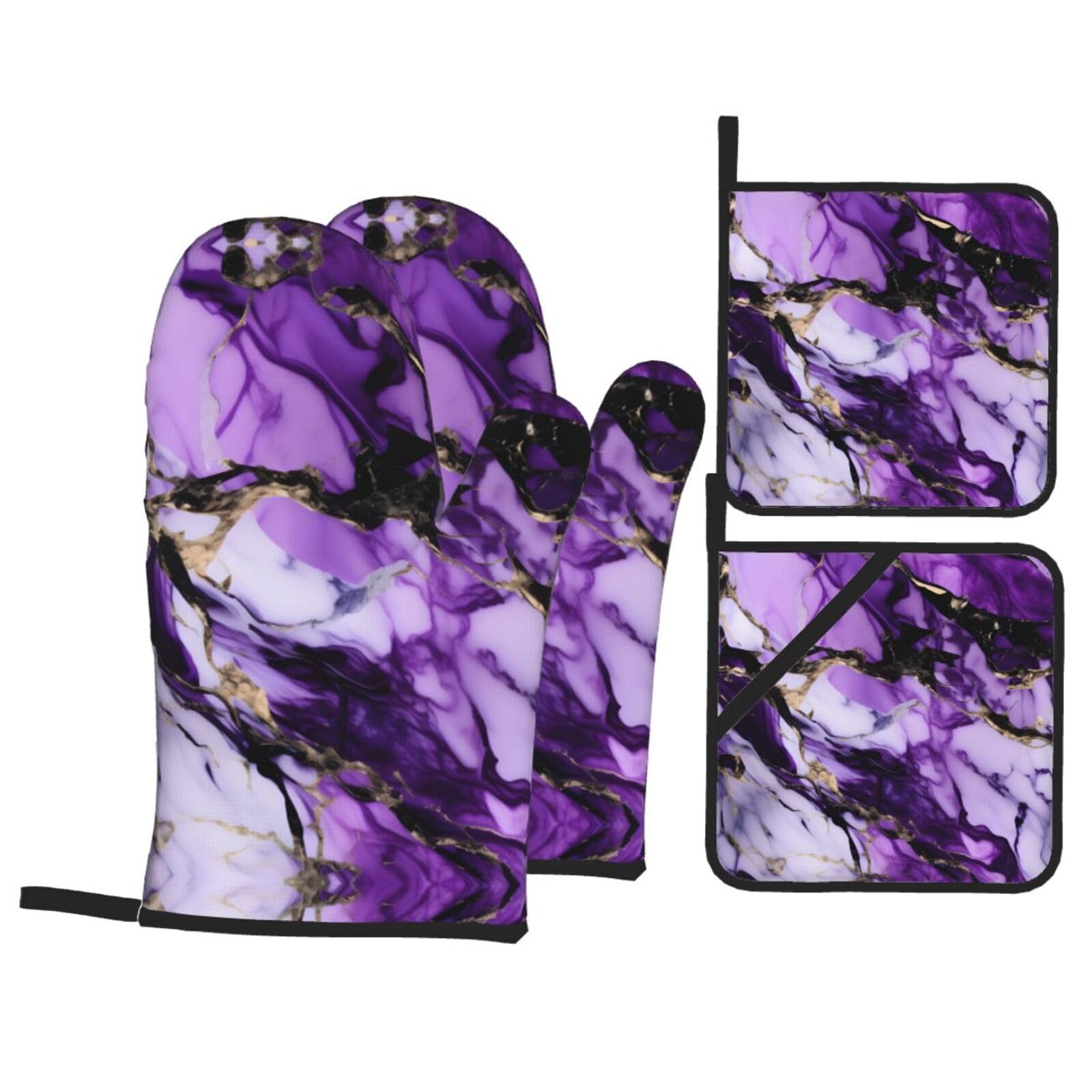 purple marble Print Oven Microwaving Waterproof Kitchen Gloves for Baking Grilling Holiday Cooking