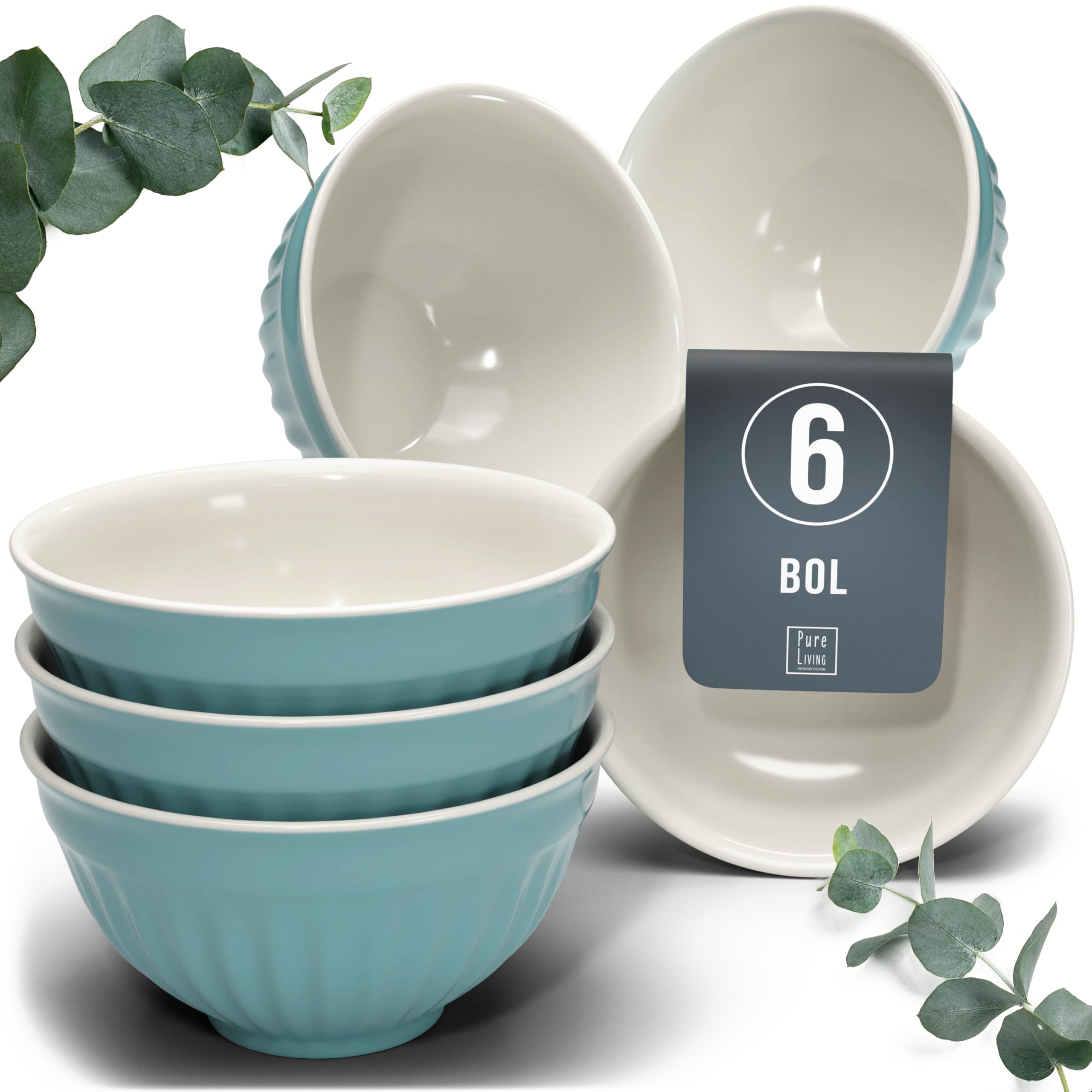 Ceramiczne miseczki na musli dla 6 osób, zwycięzca testu Hygge, fantastyczny skandynawski zestaw misek do musli, mała miska, miska na musli - Pure Living w kolorze petrol