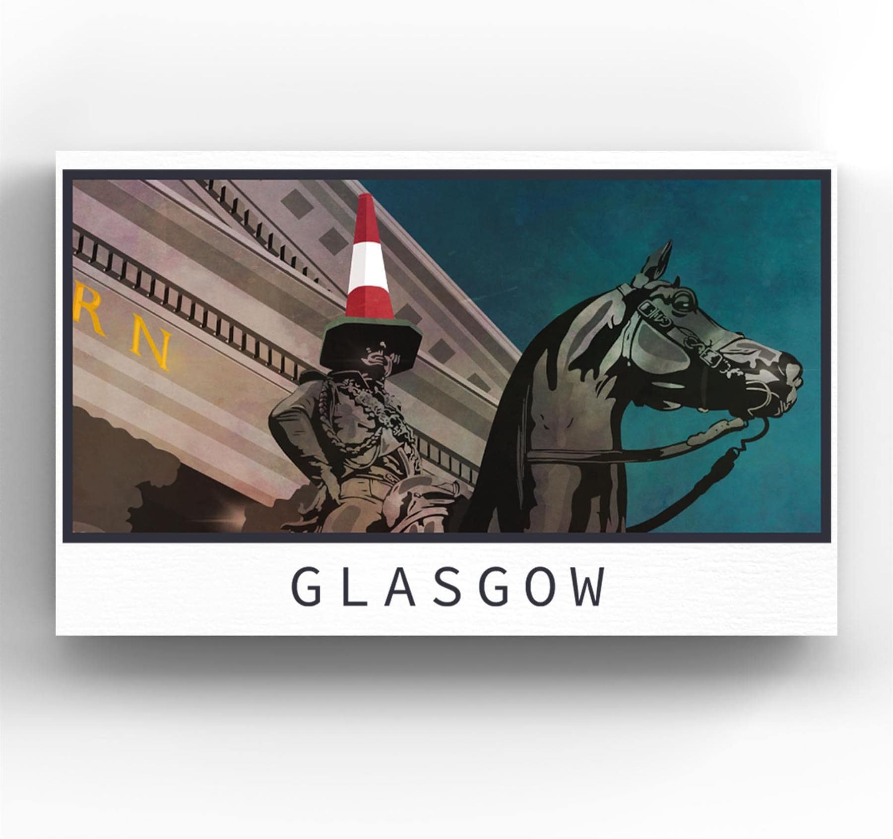 Duke Of Wellington Statue Night Scene Glasgow Scotlands Landscape Illustration Wooden Magnet