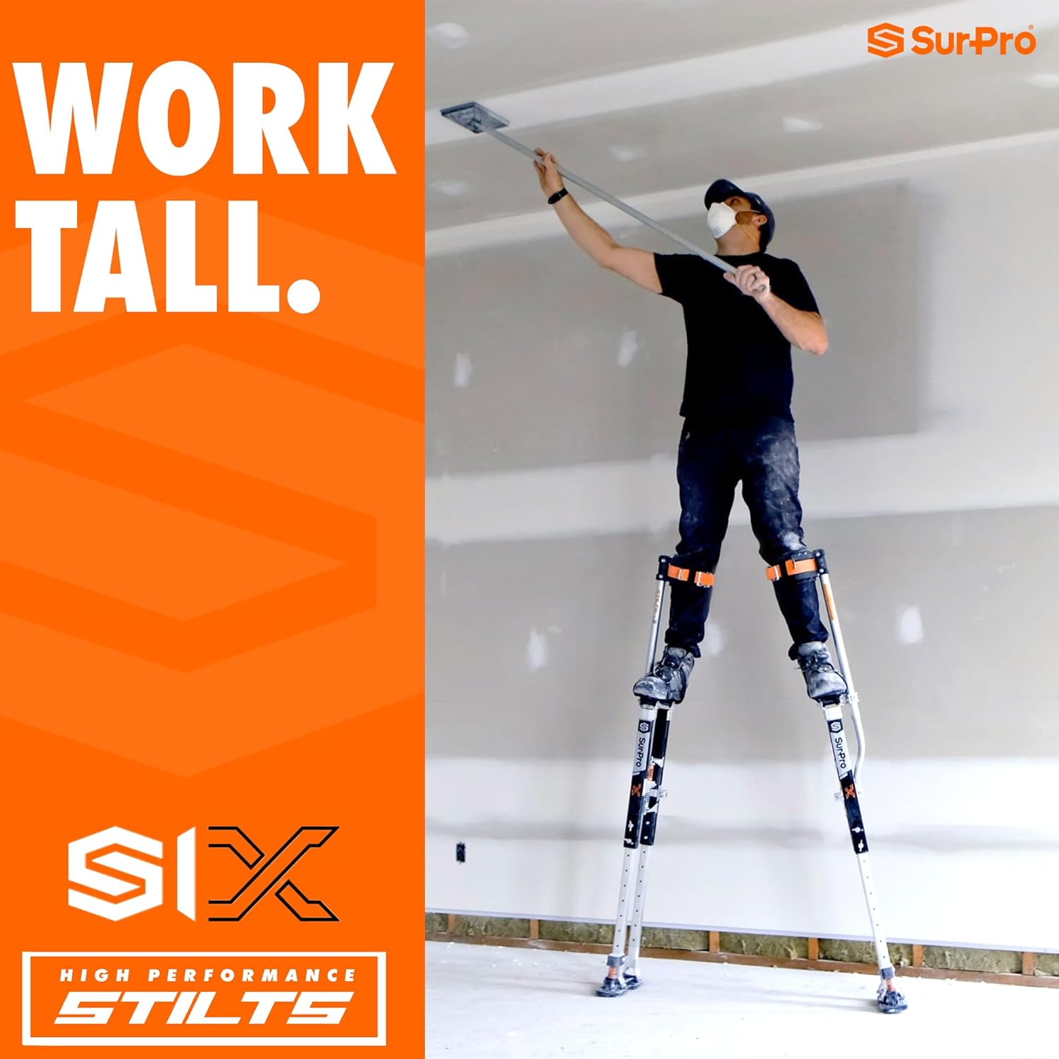 SurPro Single-Sided Drywall Stilts, Magnesium Base, 21” - 31” Height, QuadLock Contractor-Grade Stilts with Patented Flexion Foot System (S1X-M-2131) for Drywallers, Painters, Stilts Drywall