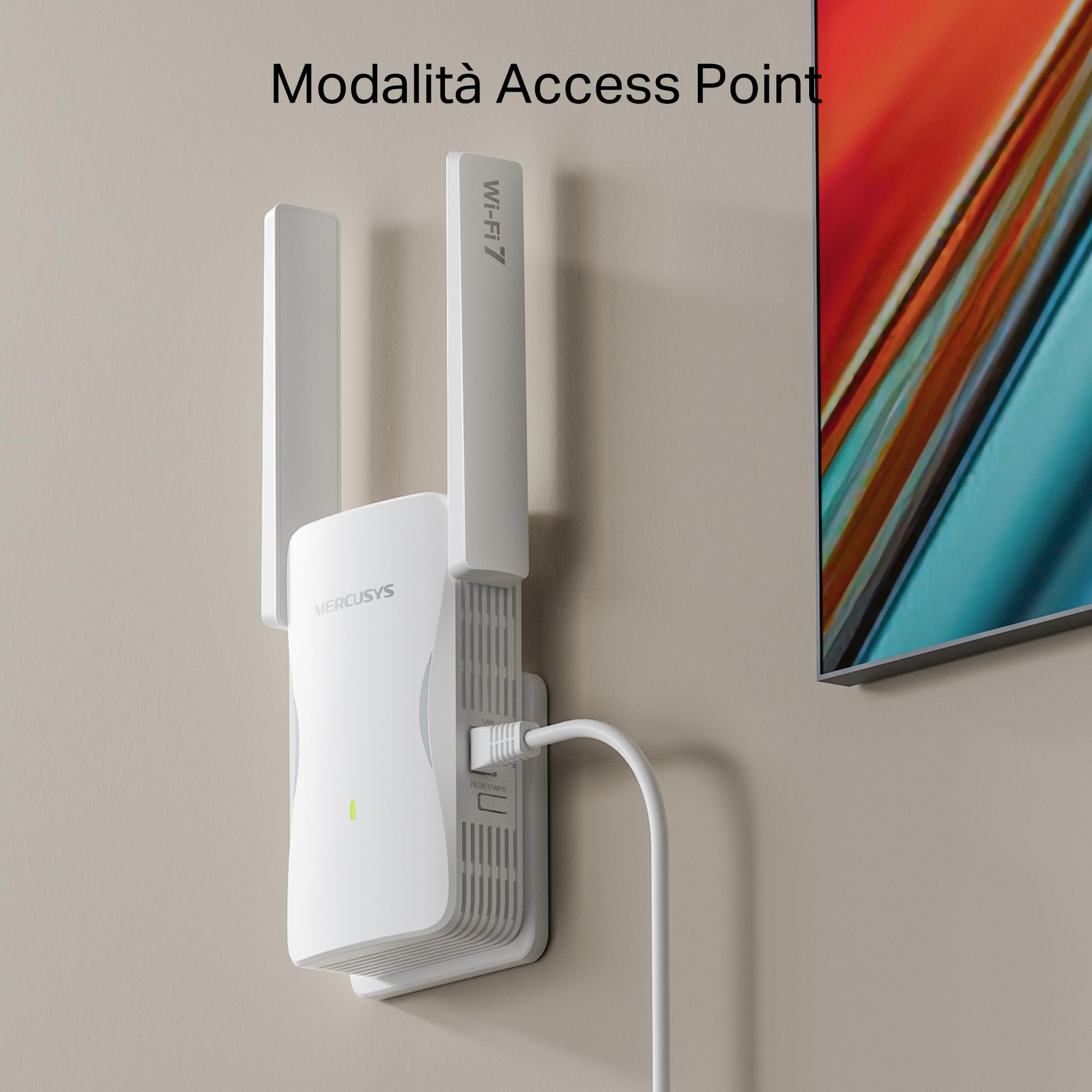 MERCUSYS ME25BE Ripetitore Wi-Fi 7 BE3600Mbps, Porta Gigabit | Dual-Band, Modalità Ripetitore e Access Point, 2 Antenne Esterne, Modalità Re/AP