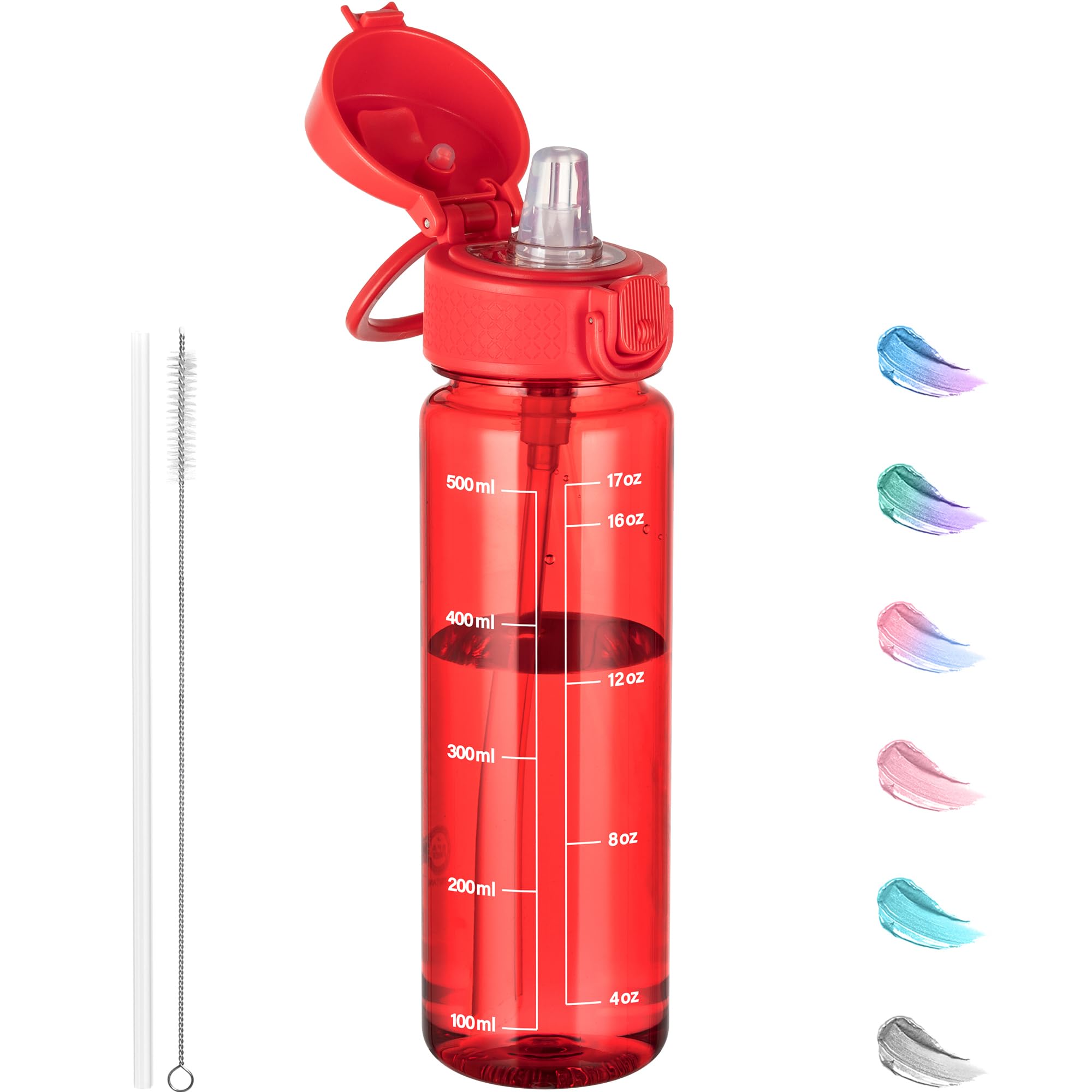 GOPPUS 500ML/17OZ Clear Tritan Water Bottle with Straw Transparent Childrens Drinks Bottle with Carrying Handle See Through Measured Bottles with Flip Top Lid Leakproof Adults Water Bottles BPA Free — image 1