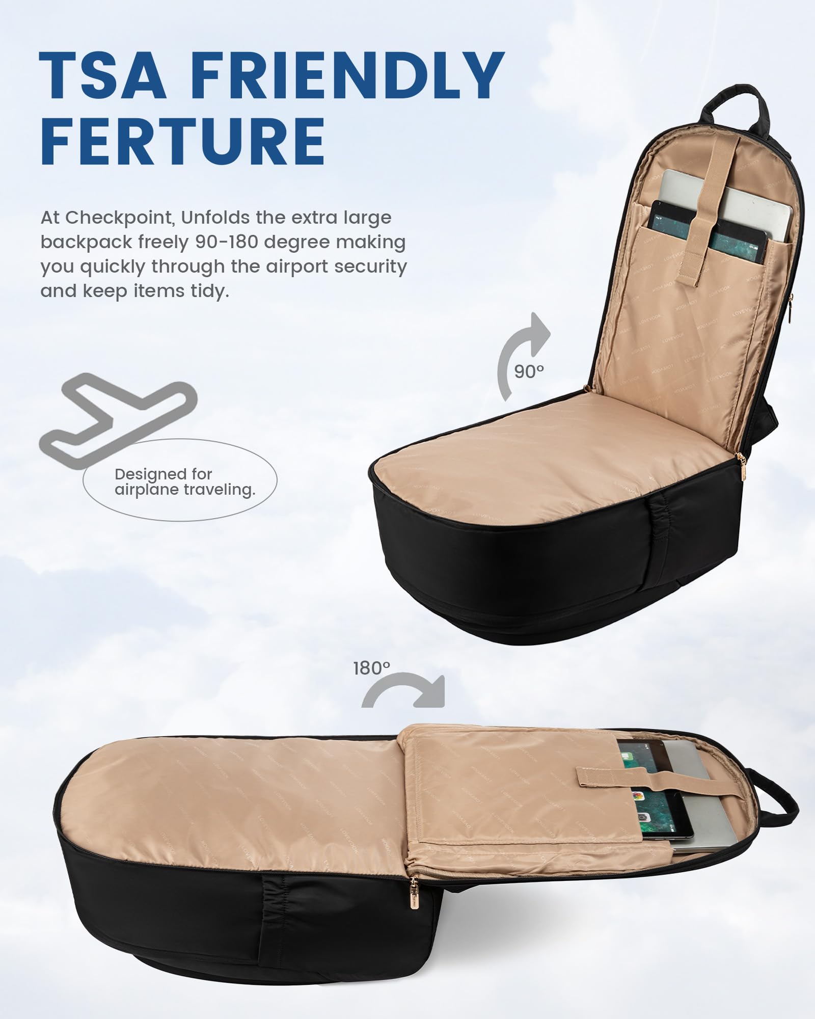 LOVEVOOK Laptop Backpack for Women, 17.3 Inch Business Backpack Purse, Large Capacity Casual Daypack, Work Computer Backpack, Travel Backpack for College, Black