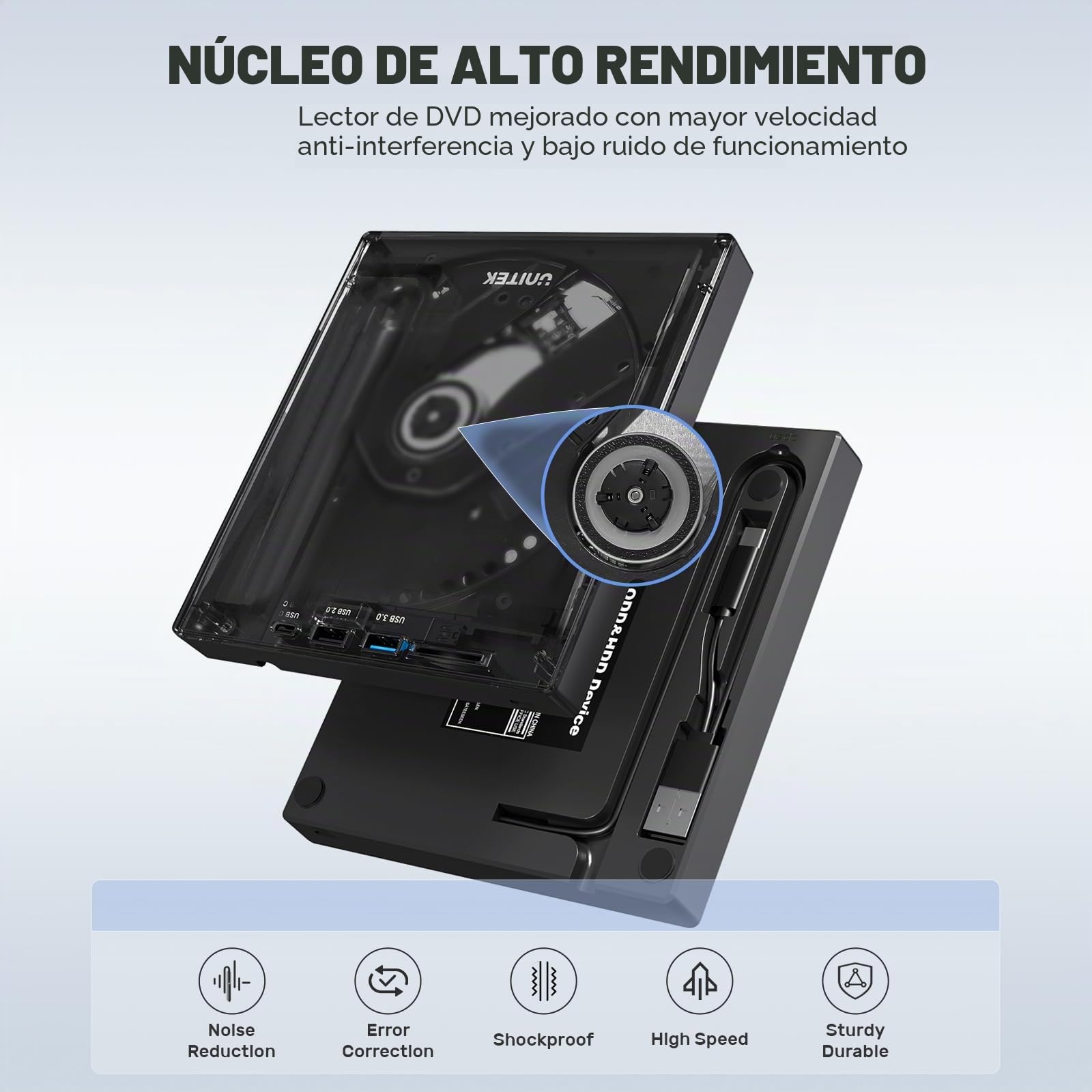 Unitek Unidad externa de CD y DVD,USB C portátil CD/DVD +/-RW,reproductor de DVD con lector de tarjetas SD,USB 3.0, USB C,grabadora de CD ROM compatible con laptop,PC,Windows,Linux,OS, Surface (Negro)