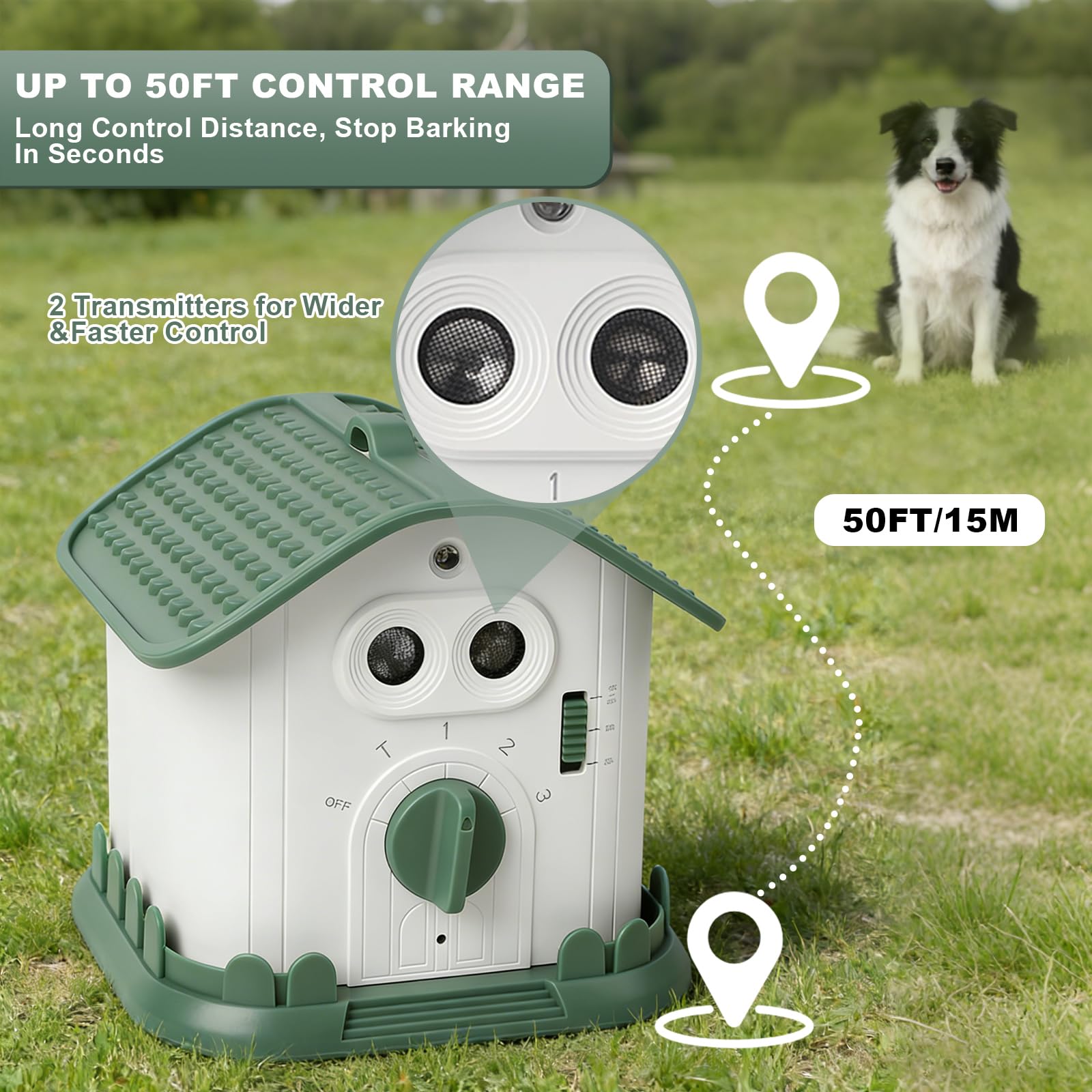 Anti Bell Gerät Hunde, 50FT Stopp Hundebell Gerät, Automatischer Ultraschall Anti Bellen, wiederaufladbares Antibell für Hunde mit 3 Modi , IPX4 Wasserdichtes Anti-Bell-Mittel für Innen & Außen