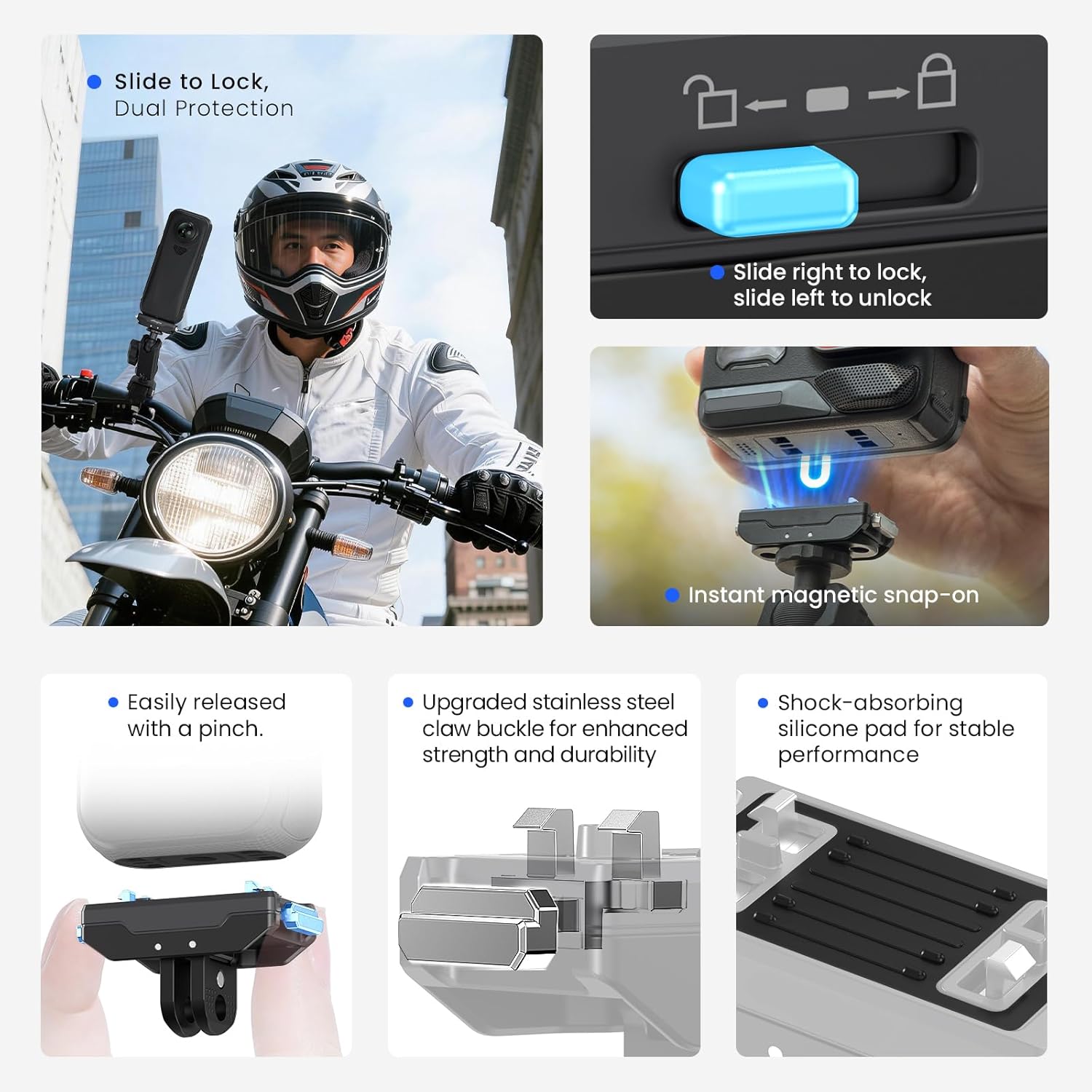 Magnetic Quick Release Base with Lock for Insta 360 X5 Accessories, Aluminum Alloy Lockable Mount with 1/4 Thread Foldable Metal Camera Adapter Holder for Insta360 X4 Air/Ace Pro 2/X4/X3/Ace Pro