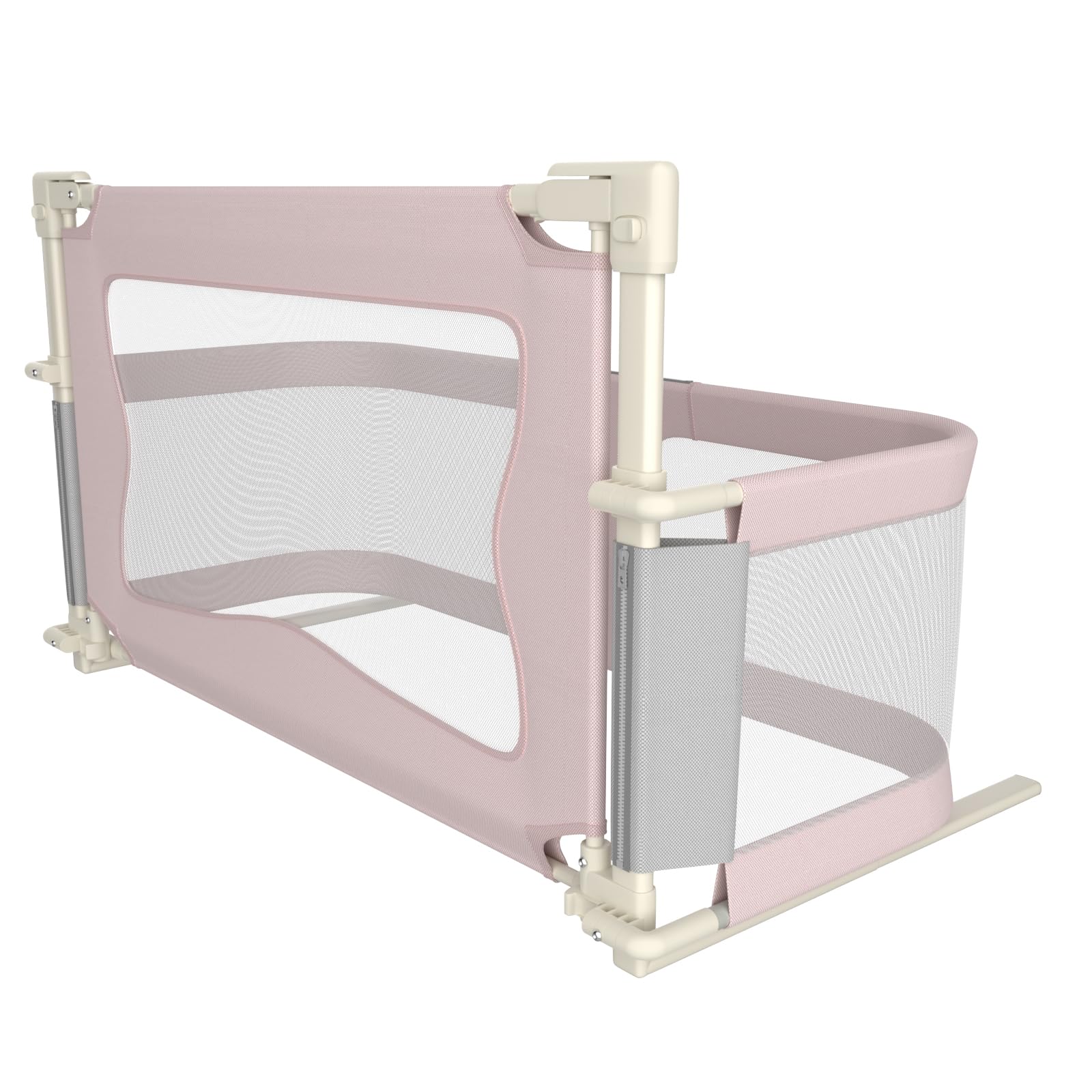 HUOLE Barandilla de Cama Portátil de Seguridad con Bloqueo y cinturón Ajustable-Barrera Cama Bebé Barrera Seguridad bebé Compacta, Malla Transpirable-120 x 50 x 105 cm (Rosa)