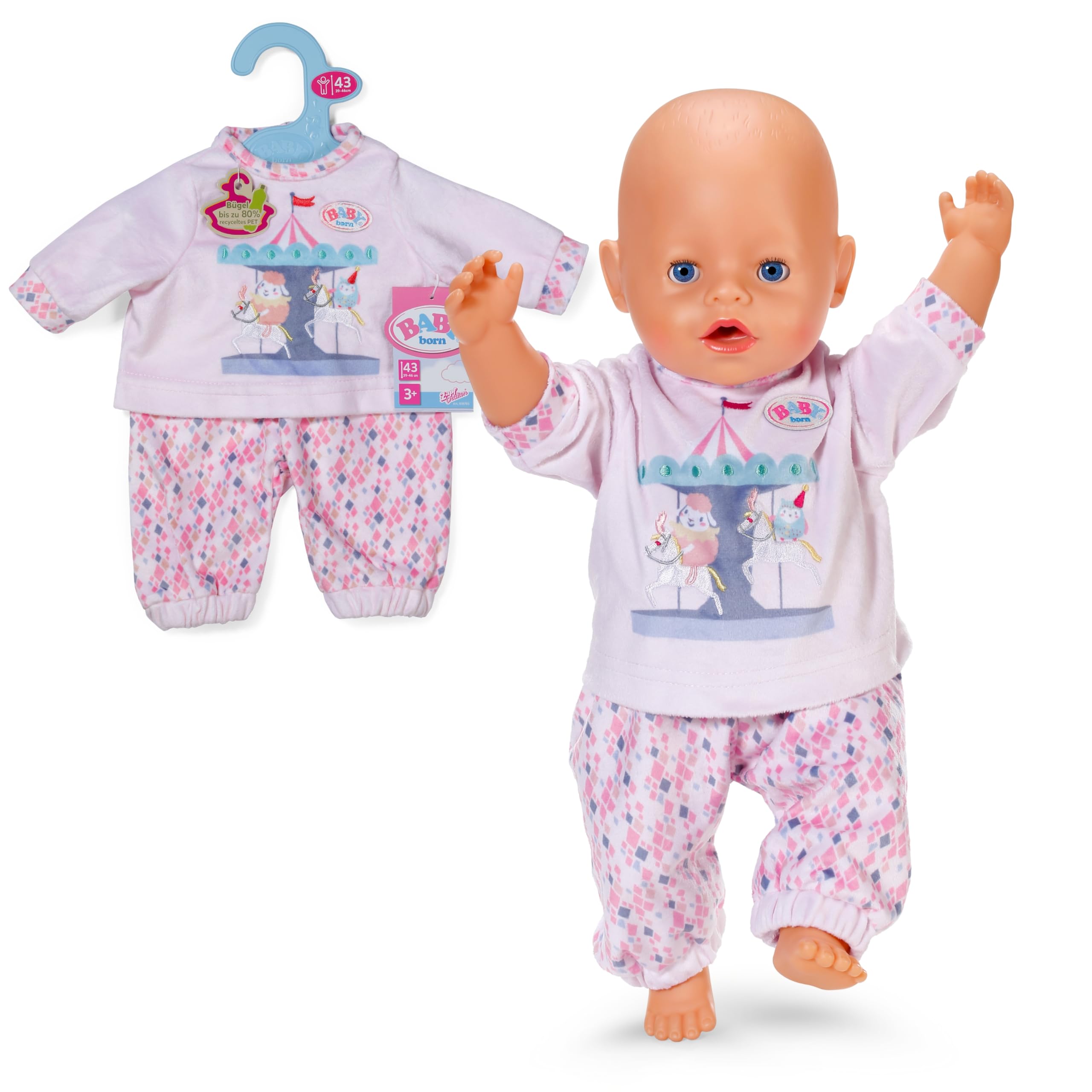 Baby Born Schlafanzug - Mit langärmligen Shirt & bunter Leggins - Hochwertige Puppenbekleidung - Puppenzubehör für alle Puppen der Größe 43 cm