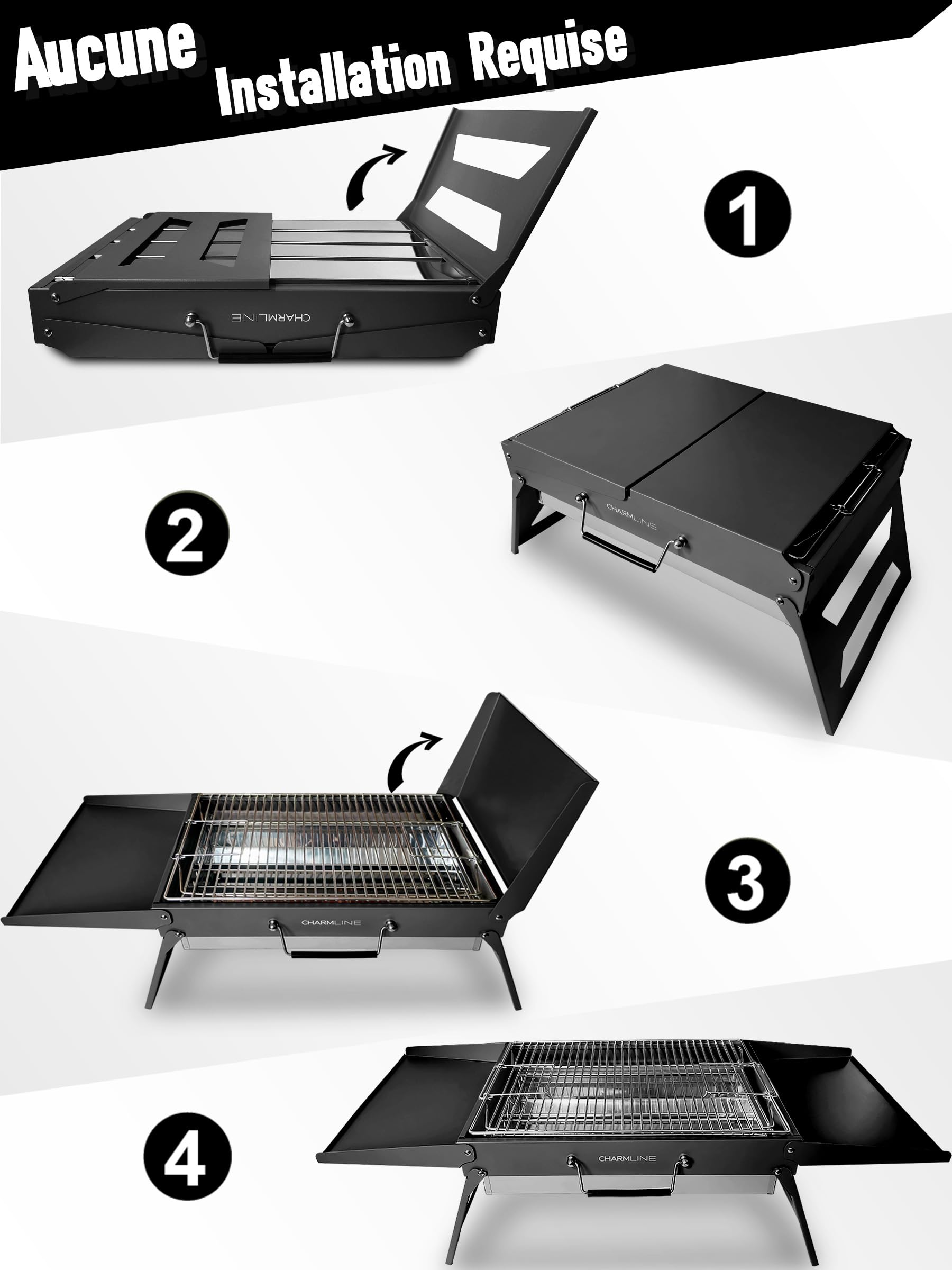 Charmline 47 x 34 cm Barbecue Portable, Gril à Charbon Compact pour 3 à 5 Personnes, Gril à Barbecue pour le Camping, les Pique-Niques, les Jardins et les Fêtes de Plage, Noir