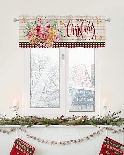 Miniatura 6 de Cenefas de cocina de Navidad para ventanas, chocolate caliente, algodón, azúcar, pan de jengibre, 42 pulgadas de ancho x 12 pulgadas de largo,
