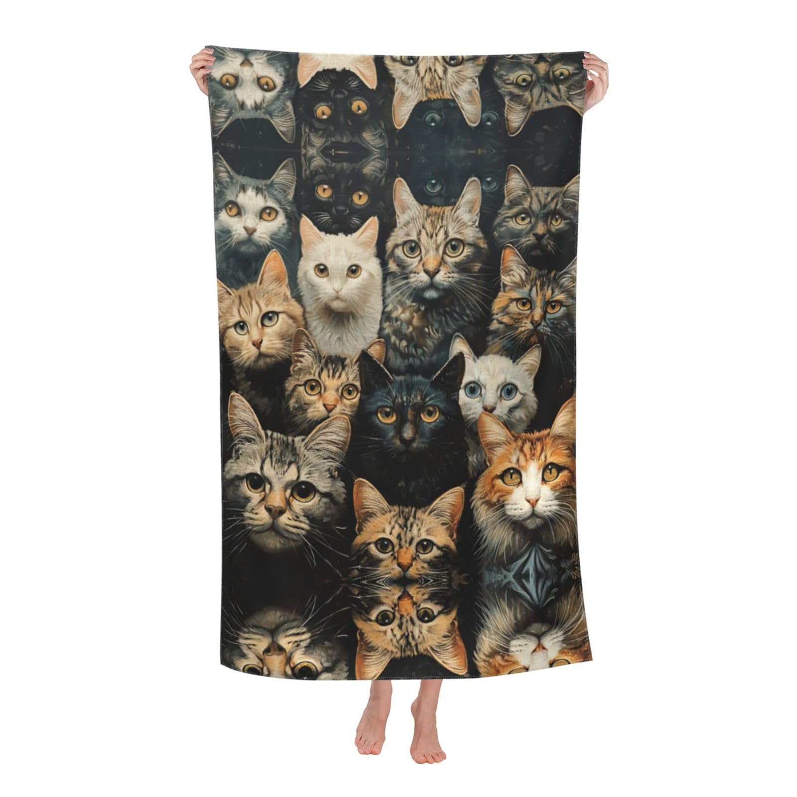KPXXAQT Cat Print Oversized Adult Beach Towel Quick-Dry Travel Swimming Camping Outdoor Adventures