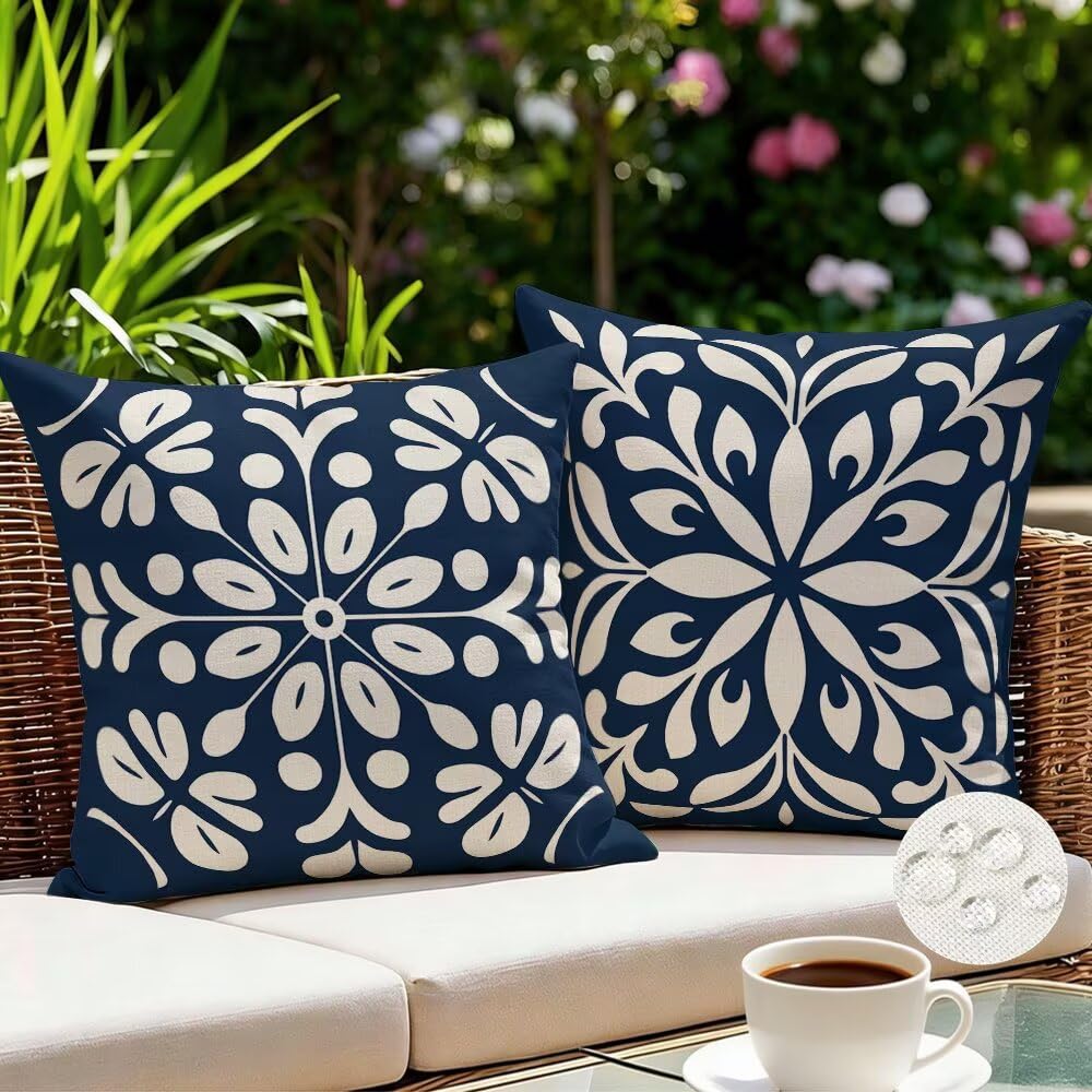 Federe Cuscini da Esterno Impermeabili 65x65 Blu Intenso Copri Cuscini per Divano Boho Federa Cuscino Moderno Decorativi Copricuscini per Divano Giardino Patio Soggiorno Copricuscino Set di 2 (IU269)