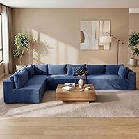 Redlife 165" L-Shaped Modular Sectional Sofa: 6-Seater Blue Corduroy Couch, 28" Deep Seat, Removable Washable Covers, No Assembly