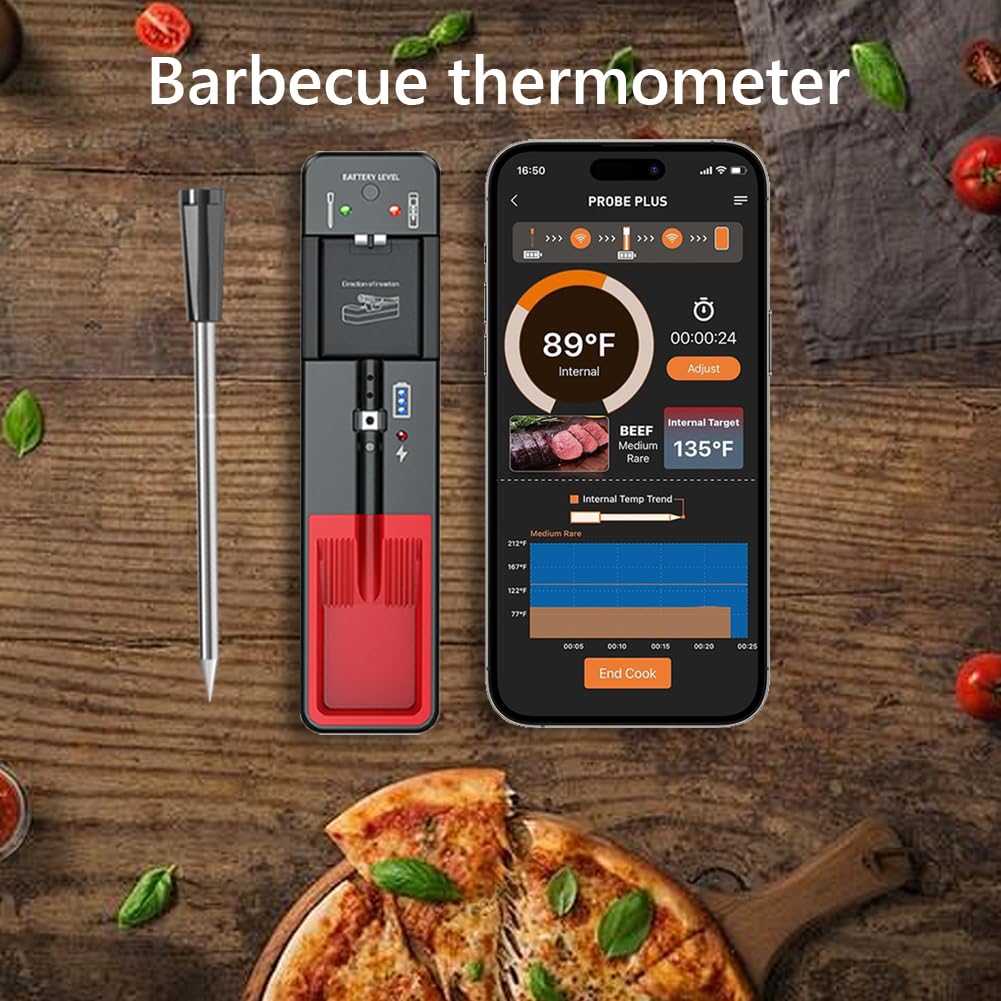 Inteligentny bezprzewodowy termometr do mięsa o długim zasięgu 110 m bezprzewodowy termometr do mięsa Bluetooth z samodzielną podstawą do grillowania, do gotowania