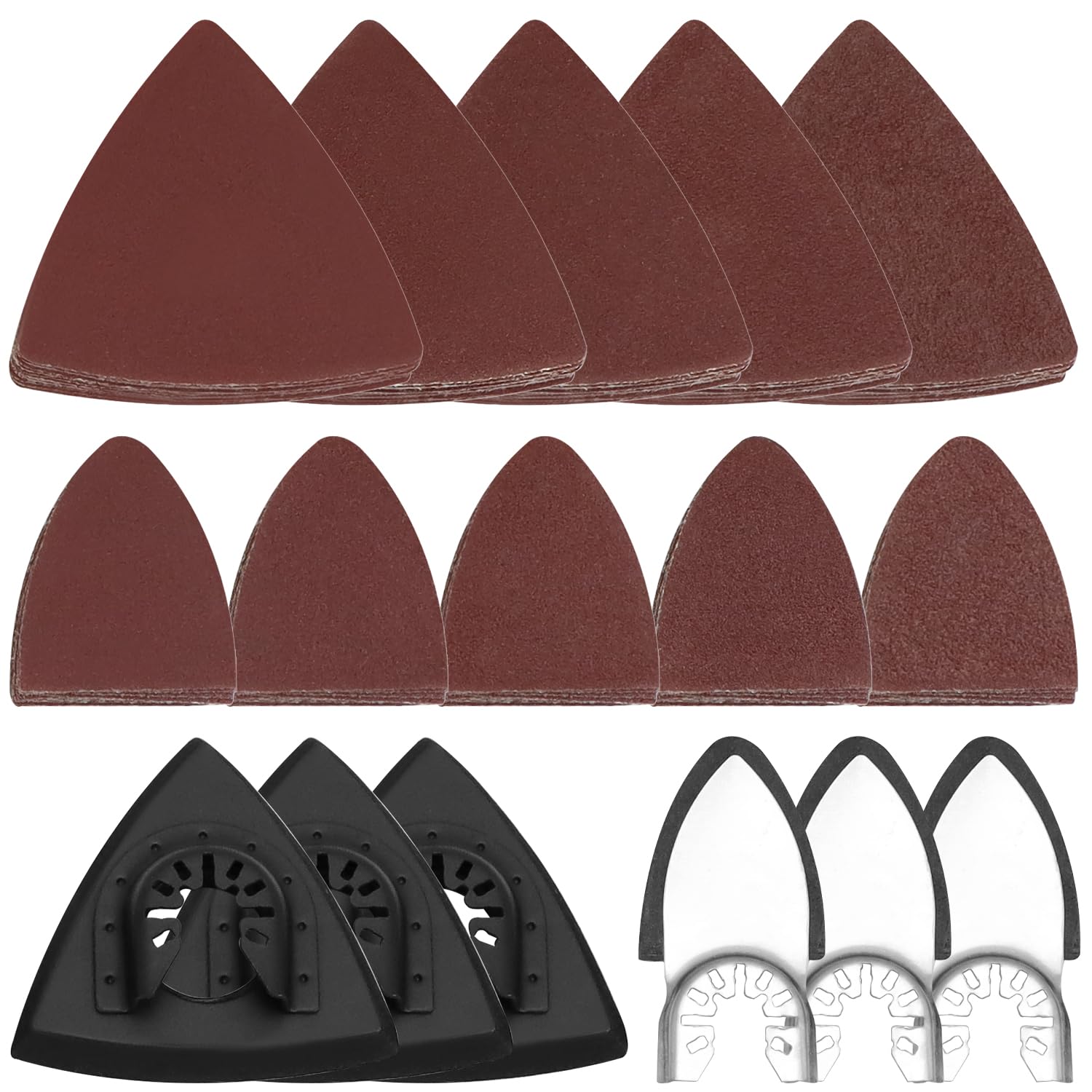 QWORK® 156 Pièces Patins Ponçage pour Outils Oscillants, Patins de Ponçage Triangulaires, Patins de Ponçage au Doigt, pour Bois, Plâtre