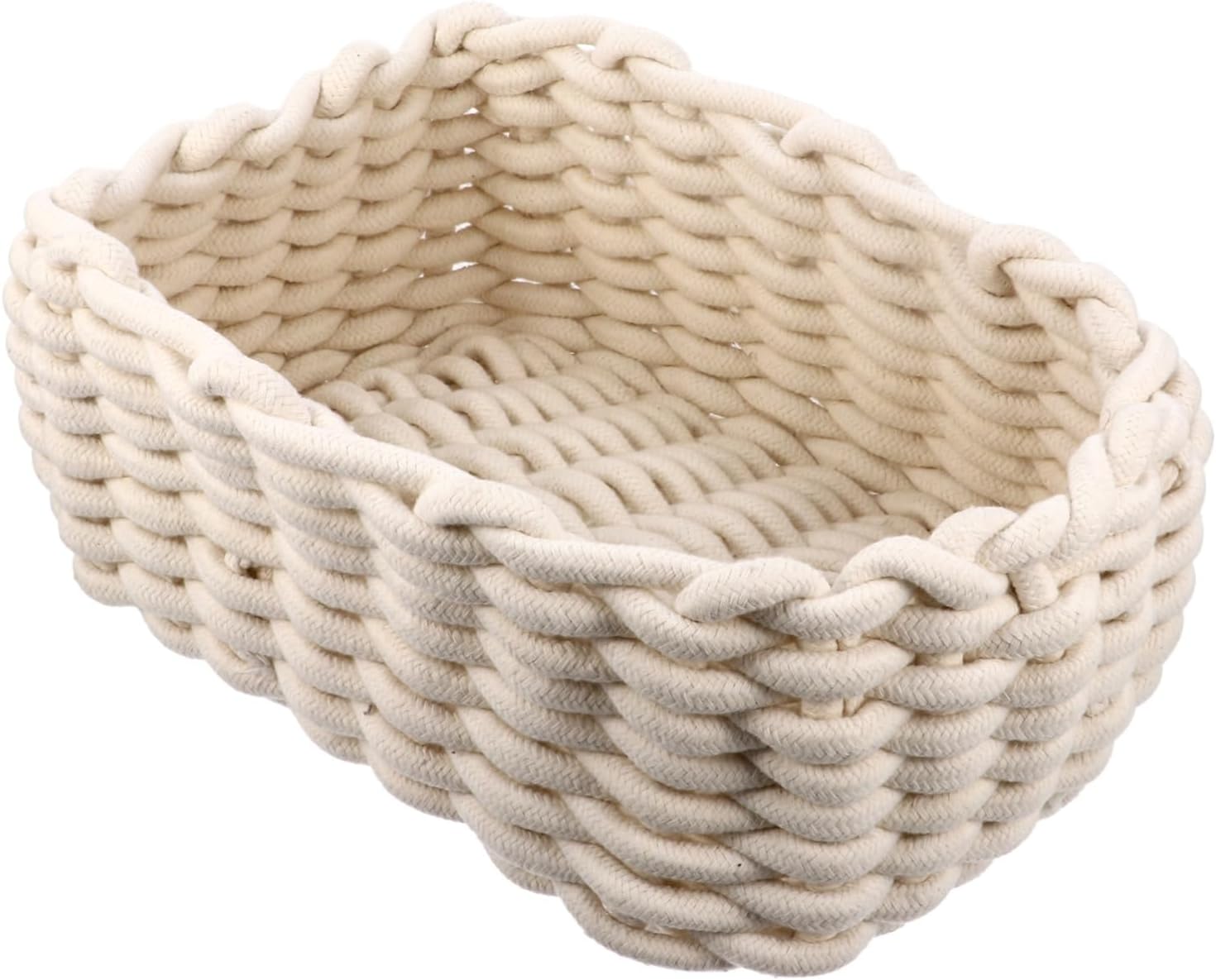 Mobestech Hand Woven Cotton Thread Sundries Basket Decorative Storage Bin Organizer for Home Versatile Organizer for Clothing Accessories Beauty Products for Bedroom Kitchen Laundry Room