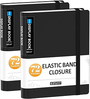 Sooez 2 Pack 72 Pocket Binder with Plastic Sleeves & Elastic Band, Large Capacity 8.5x11 Presentation Book Display 144 Pages, Art Portfolio Document Folder with Clear Sheet Protectors
