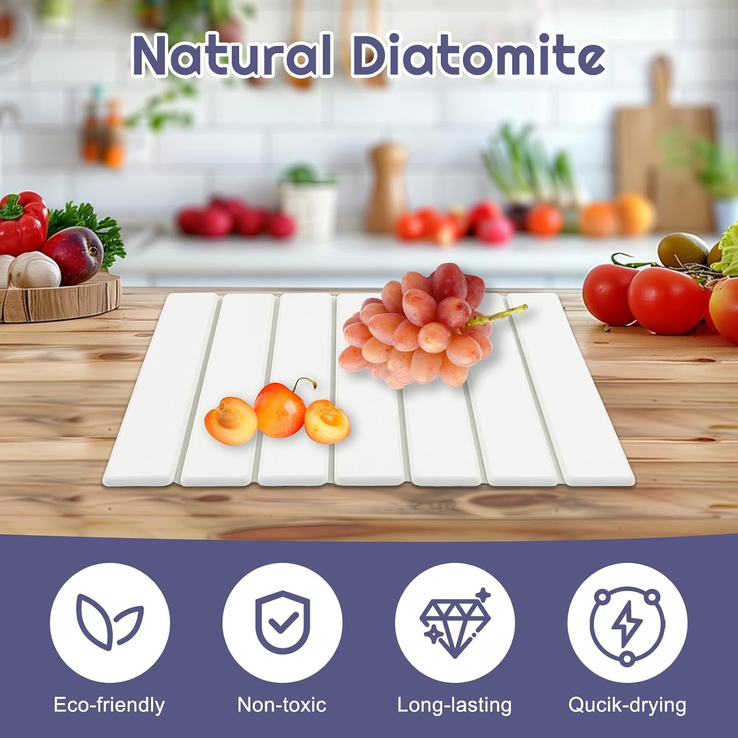 Lot de 2 tapis de séchage en pierre pour comptoir de cuisine, tapis de séchage à vaisselle pliables, séchage rapide et super absorbant, tapis en terre de diatomite pour égouttoir à vaisselle