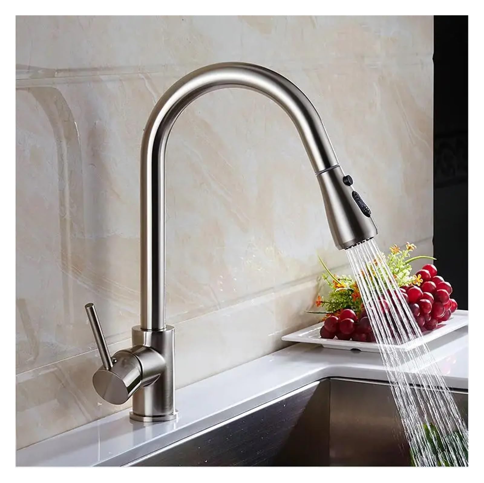Robinet mitigeur de cuisine rotatif or au design haut de gamme pour évier