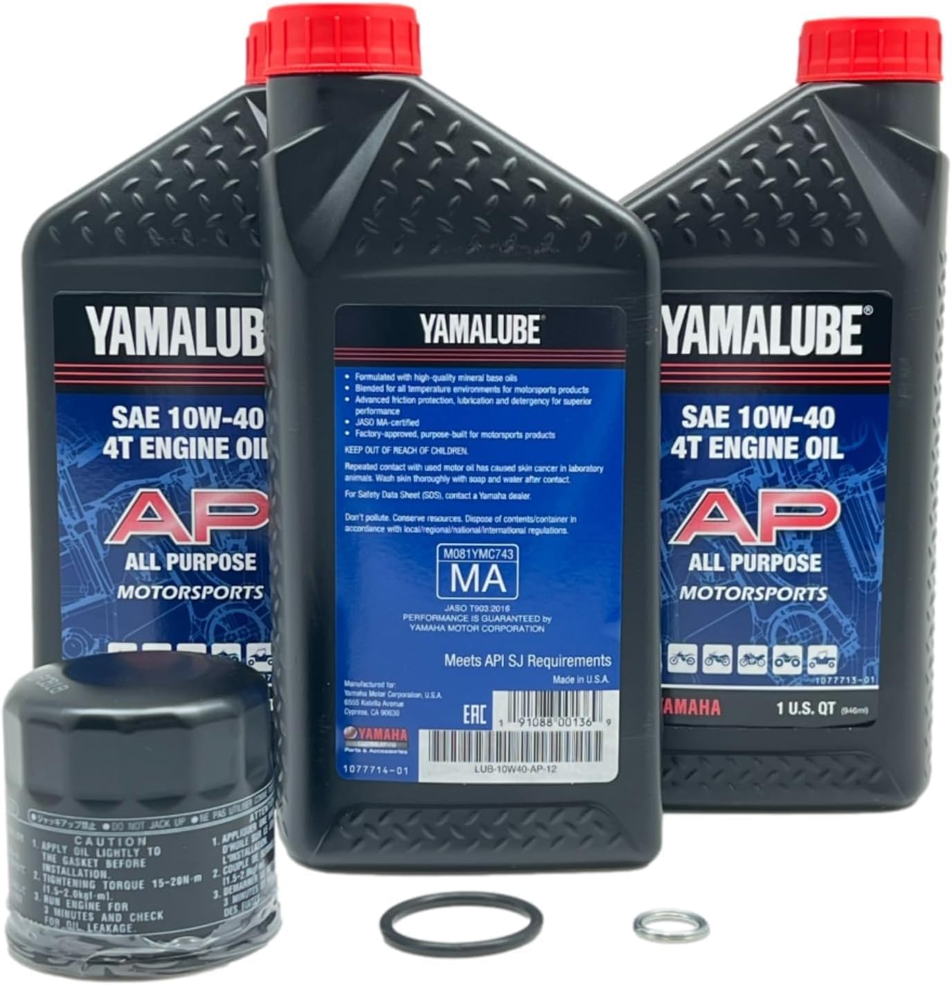 Yamaha RHINO 450/660/ 700 (2004-2013) all Models all Purpose Oil Filter Change Kit Yamaha Part# 5GH-13440-90-00 Supercedes Part# 5GH-13440-80-00, 3 Quarts All Purpose LUB-10W40-AP-12