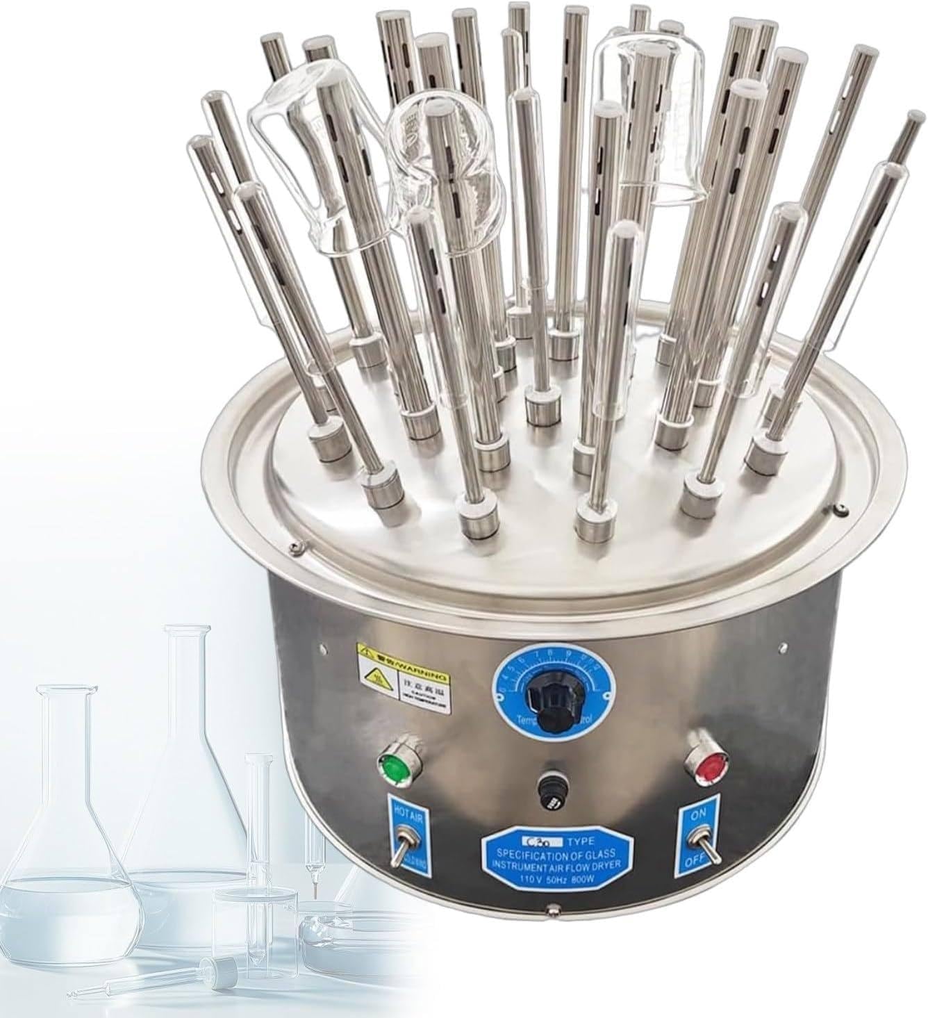 Asciugatrice for vetreria da laboratorio, supporto for stendino elettrico a 30 fori in acciaio inossidabile | 12 holes