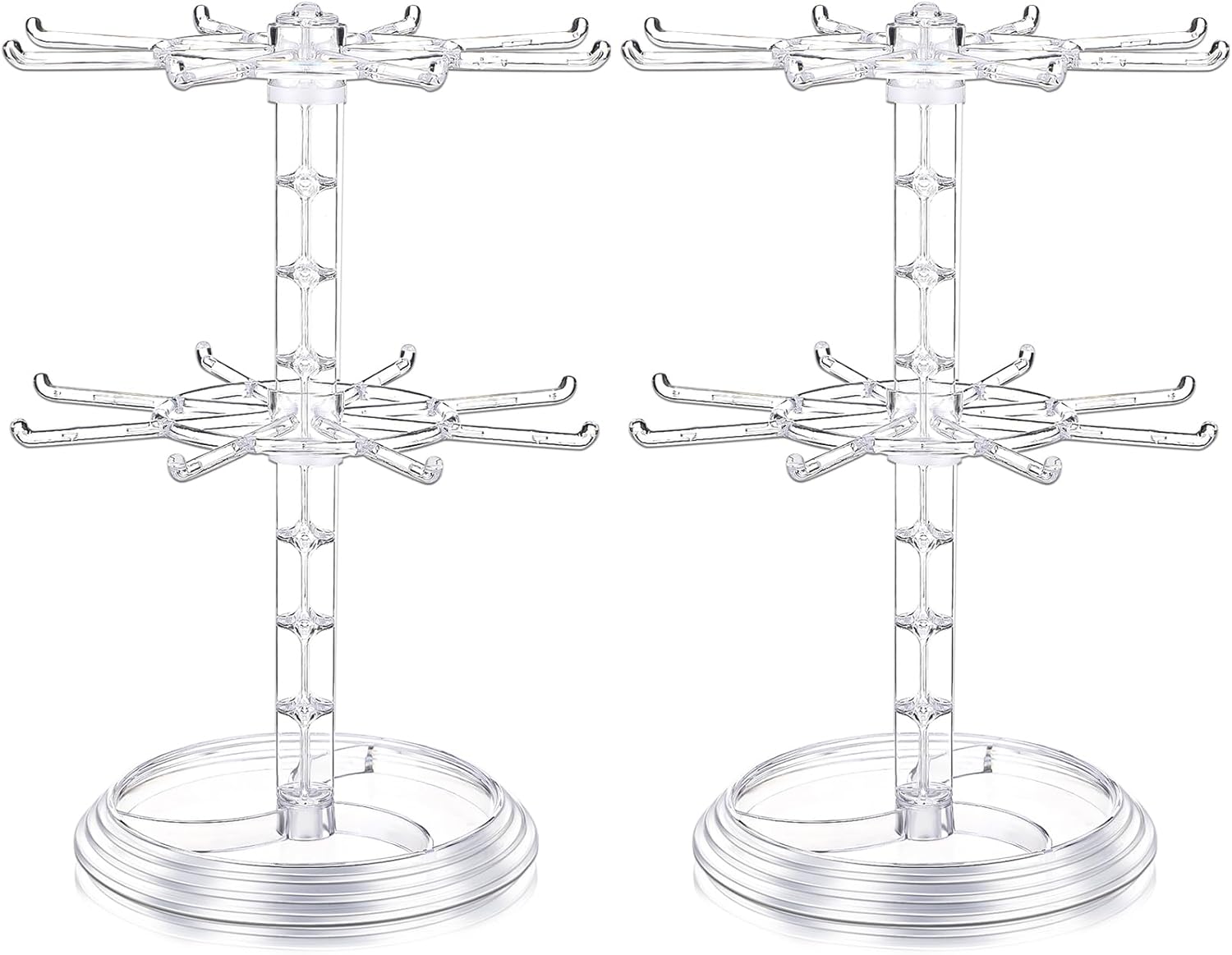 2 Pack Keychain Display Stand Rotating Jewelry 2 Tier Necklace Holder Plastic Spinning Bracelet Hanging Organizer Rotating Rack Earring Bracelet Stands for Vendors Malls Counter Dressing Table