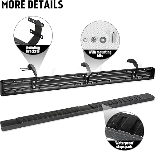 Miniatura 4 de PZ Estribos de 6 pulgadas para Dodge Ram 1500 Crew Cab 2019-2025, nuevo estilo de carrocería, aleación de aluminio negro, escalón lateral Nerf Bar